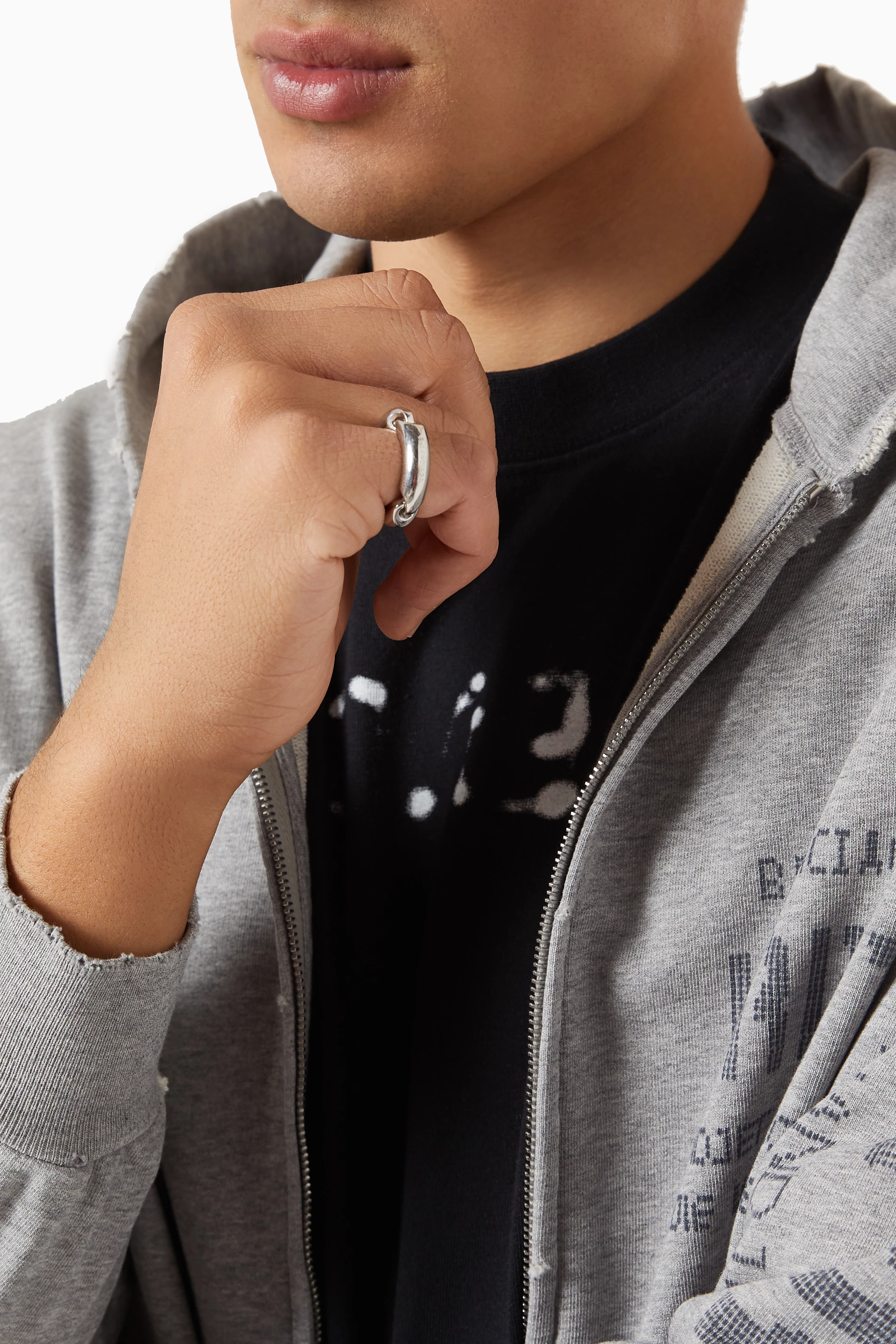 Buy Balenciaga Silver Solid 2.0 Ring in Brass For UNISEX
