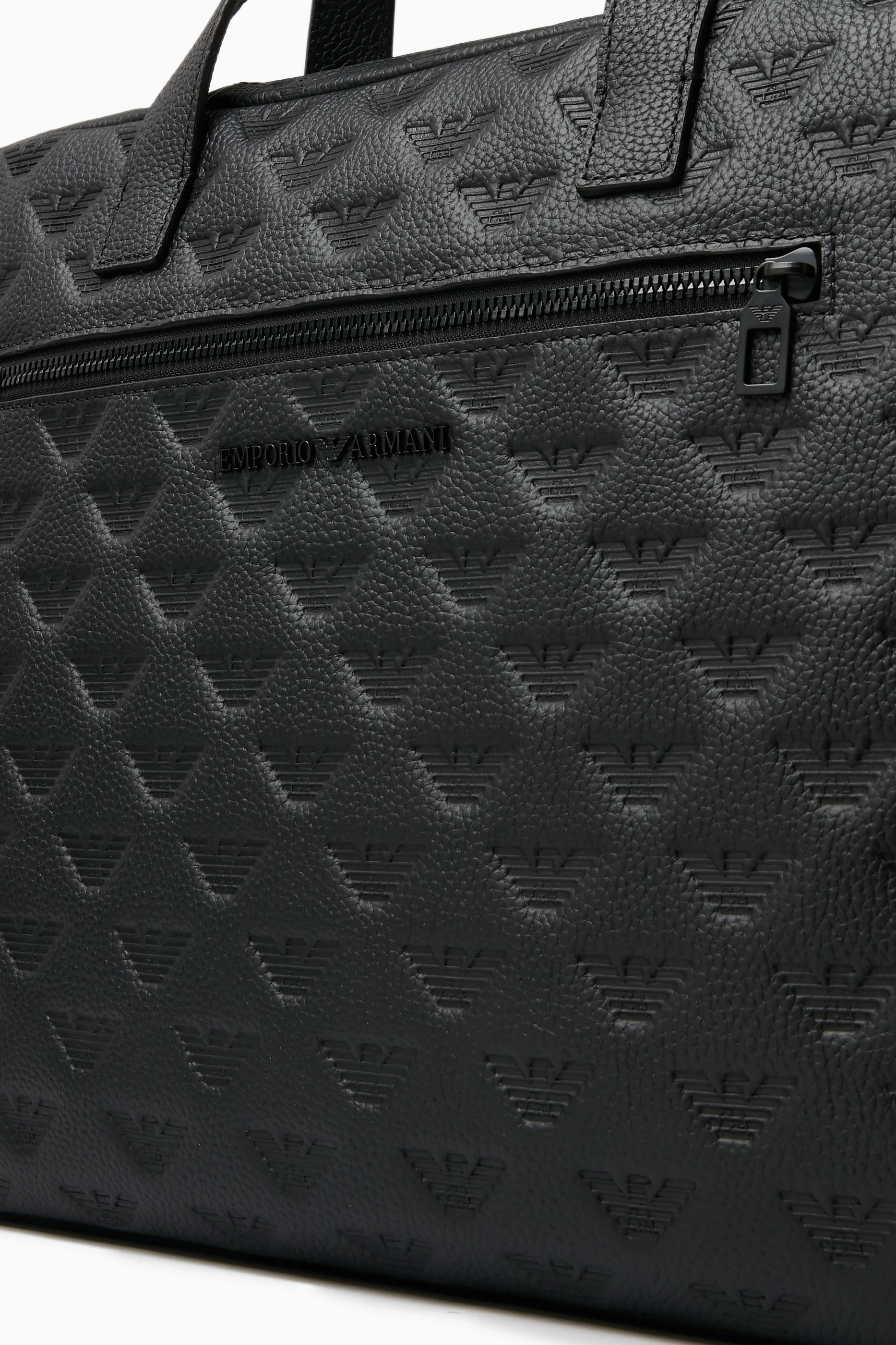 Buy Emporio Armani Black Eagle Logo Laptop Bag in Leather For Men Online Ounass UAE