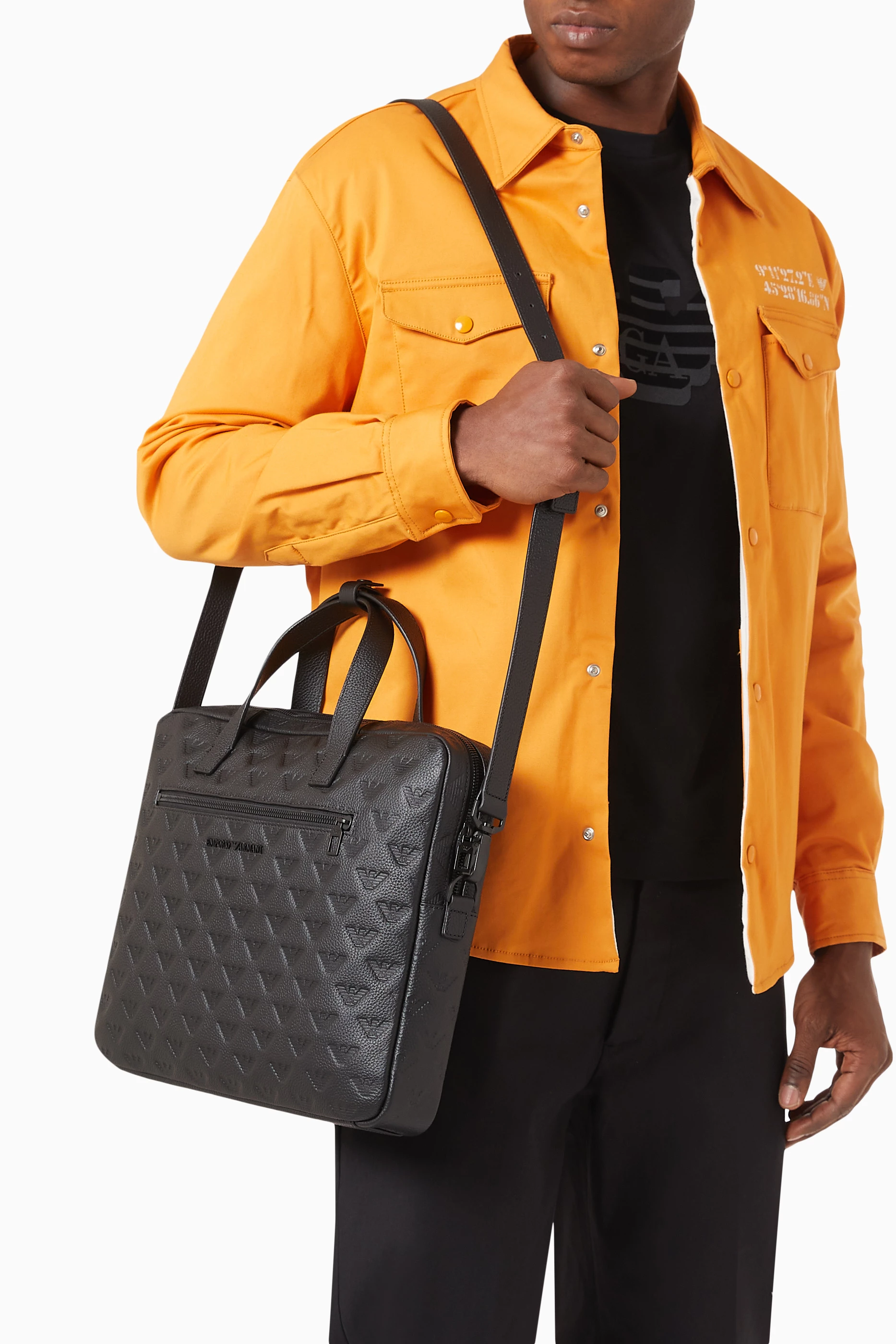 Buy Emporio Armani Black Eagle Logo Laptop Bag in Leather For Men Online Ounass UAE
