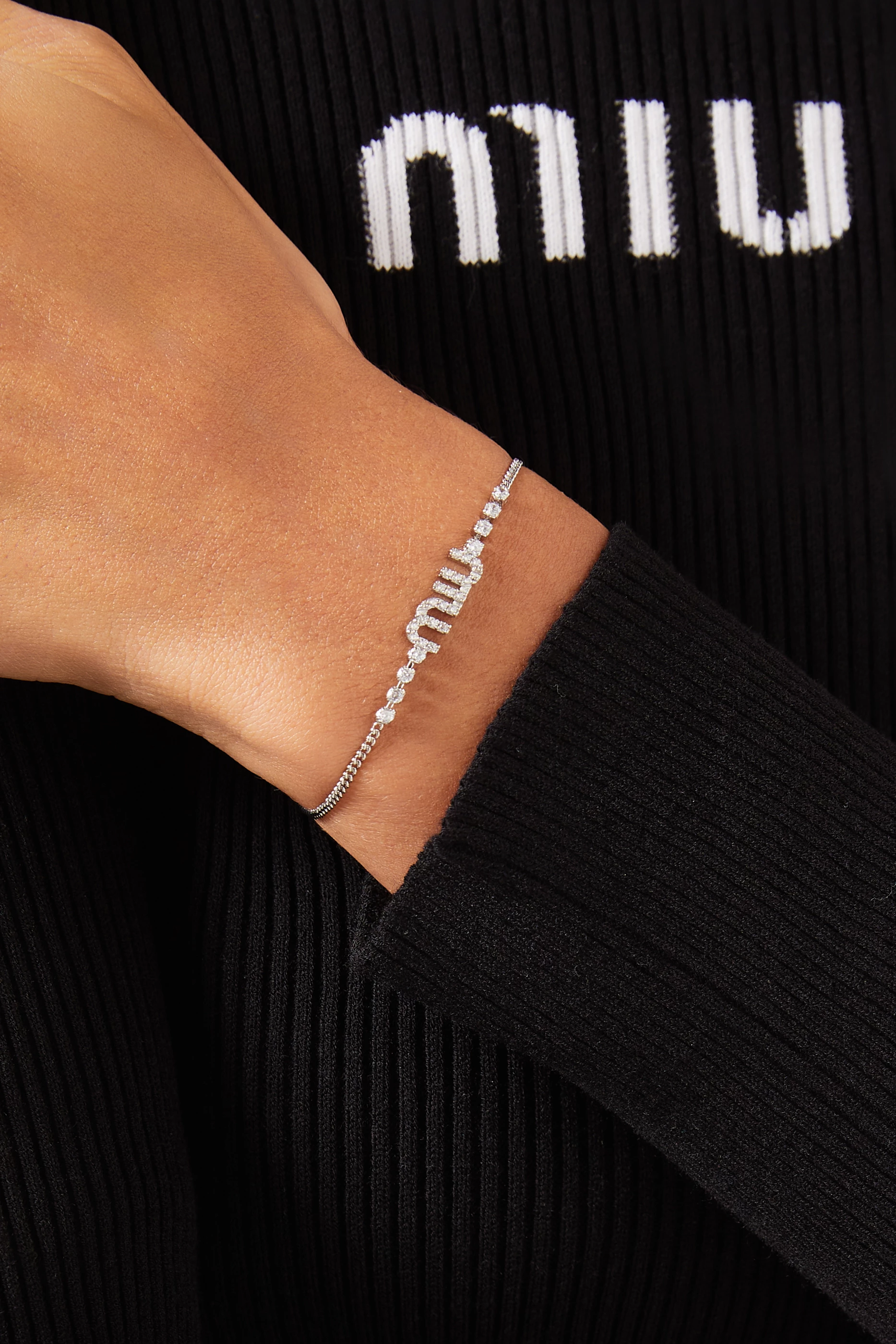 ブレスレット Miu Miu CRYSTALS LOGO BRACELET Crystal-embellished logo bracelet in silver - Miu Miu