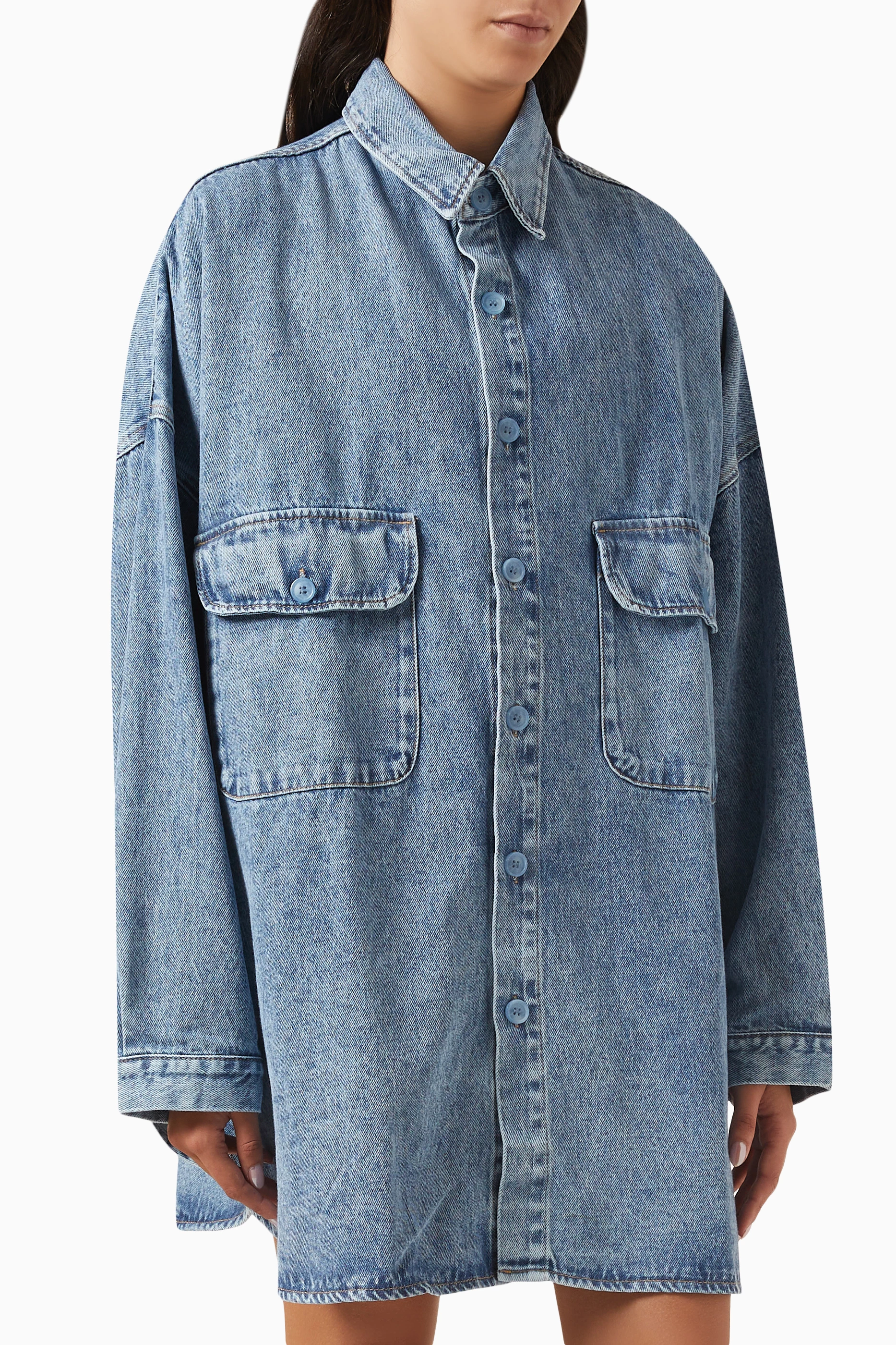 Buy The Frankie Shop Blue Dallas Oversized Shirt in Denim For