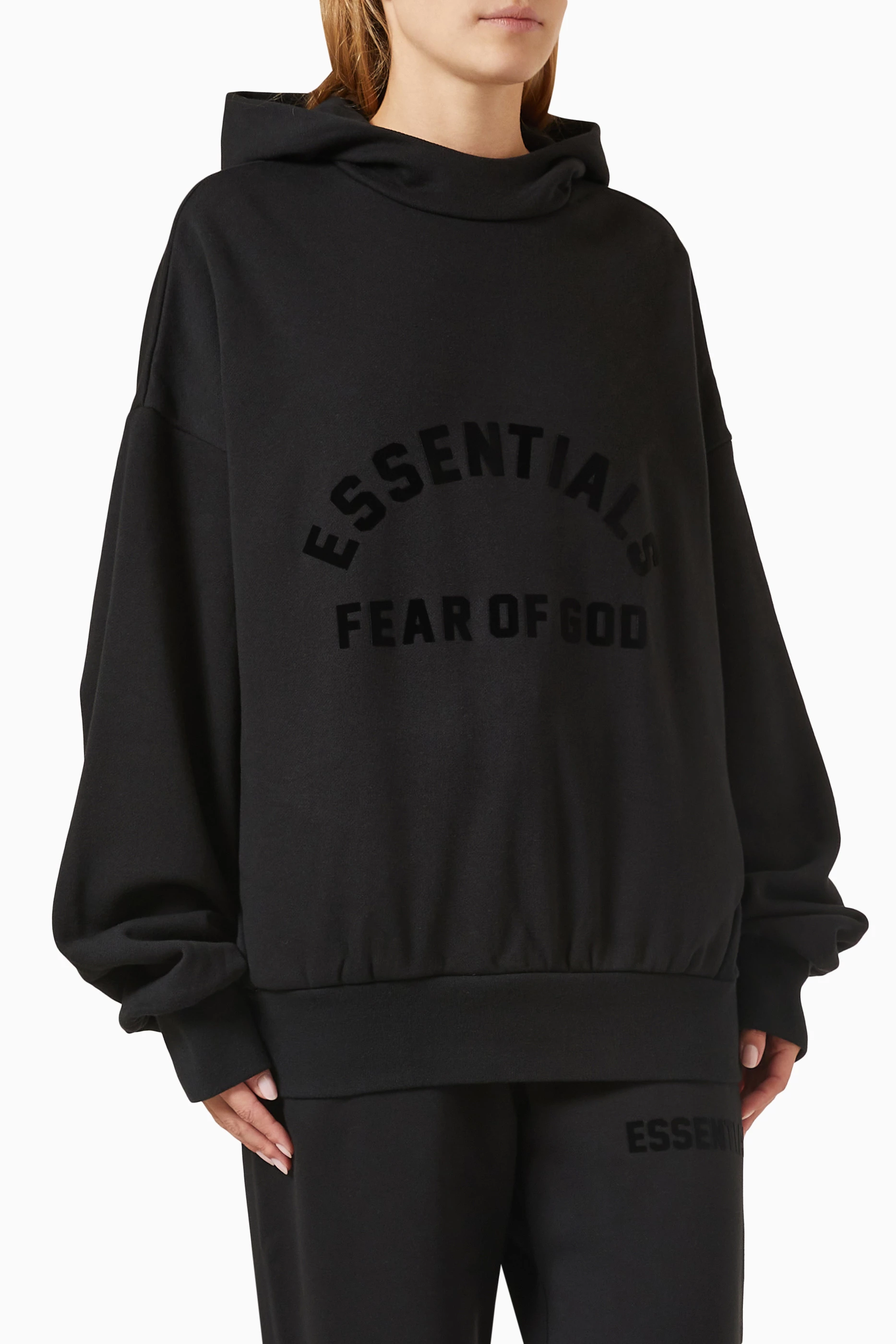 Buy Fear of God Essentials Black Essentials Hoodie in Fleece For Women Online Ounass UAE