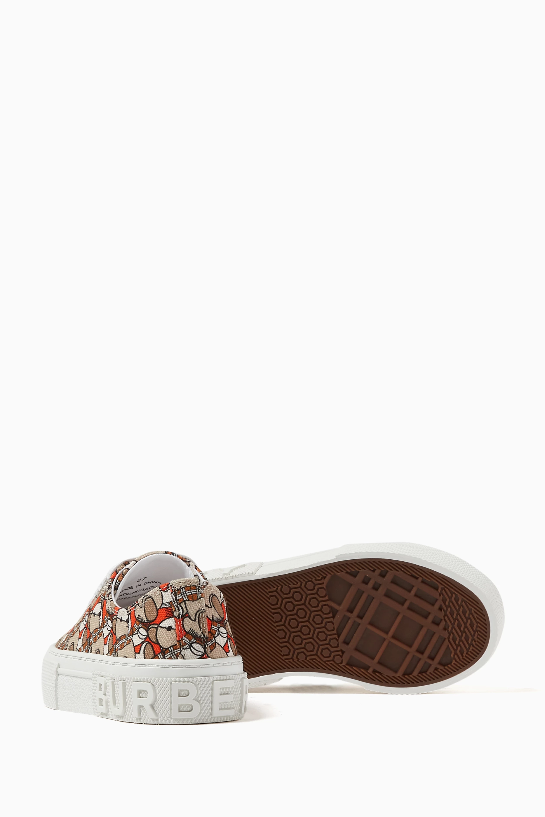 Buy Burberry Orange Thomas Bear-print Sneakers in Canvas For