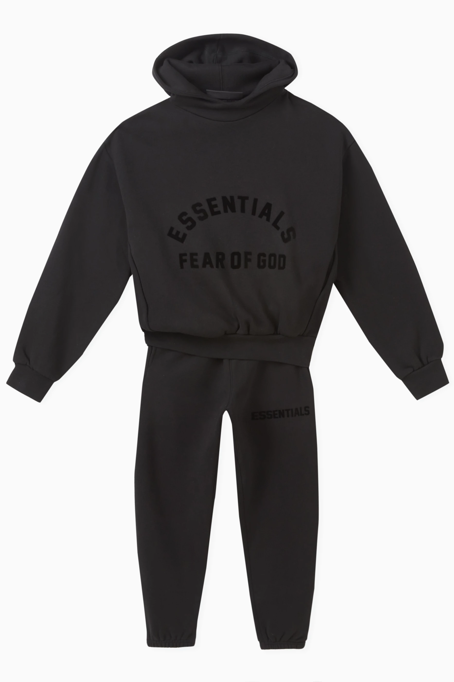 Buy Fear of God Essentials Black Flocked Logo Hoodie in Cotton blend Fleece For Girls Online Ounass UAE