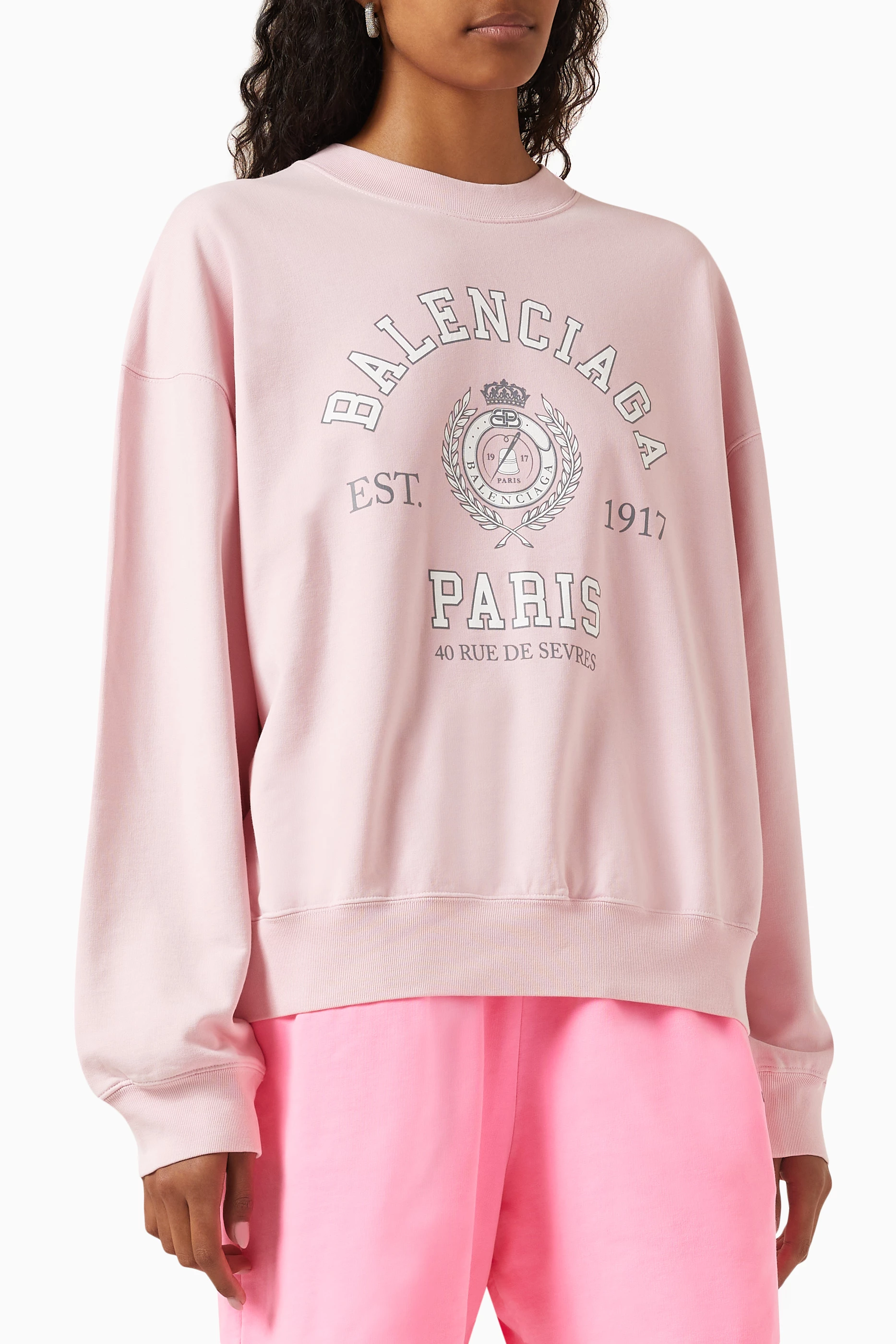 Buy Balenciaga Pink College 1917 Sweatshirt in Medium Fleece For UNISEX Online Ounass UAE