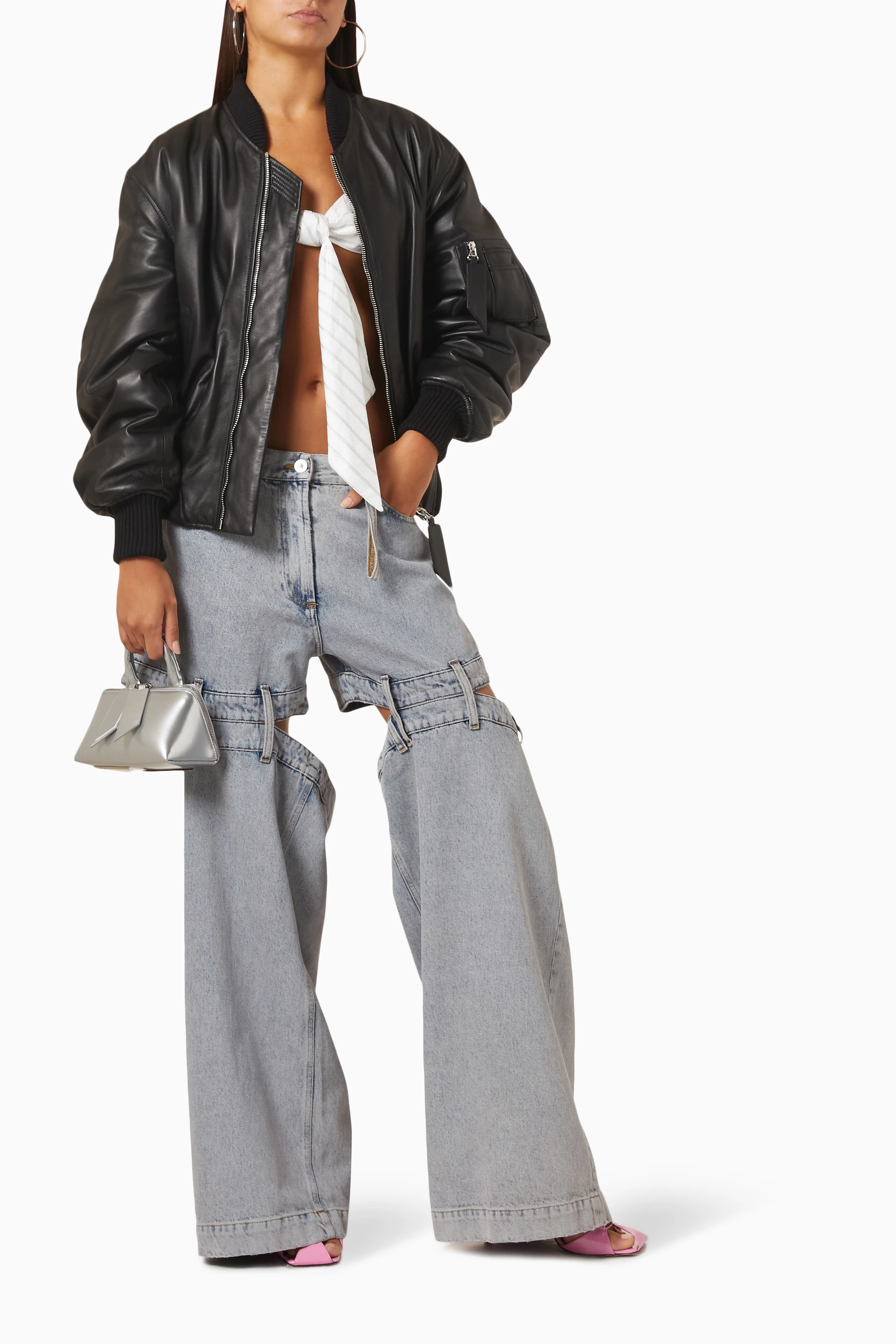 【THE ATTICO】Ashton cutout mid-rise wide-leg jeans ジーンズ The Attico Ashton mid-rise wide-leg Jeans | Blue | FARFETCH