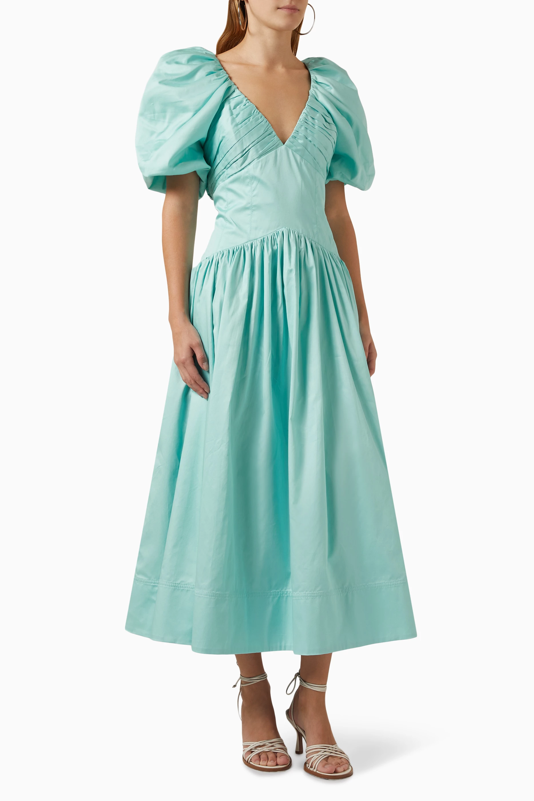 Buy Aje Blue Gabrielle Puff-sleeve Midi Dress in Cotton For Women Online |  Ounass UAE