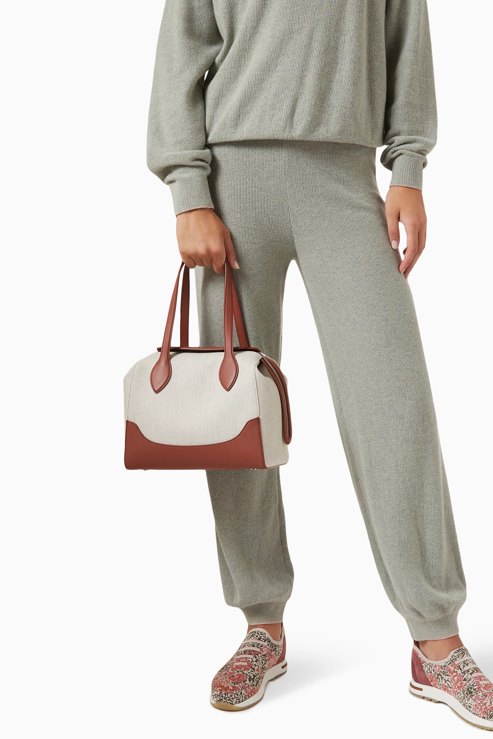 Buy Loro Piana Brown M Happy Day Bag in Canvas & Leather For