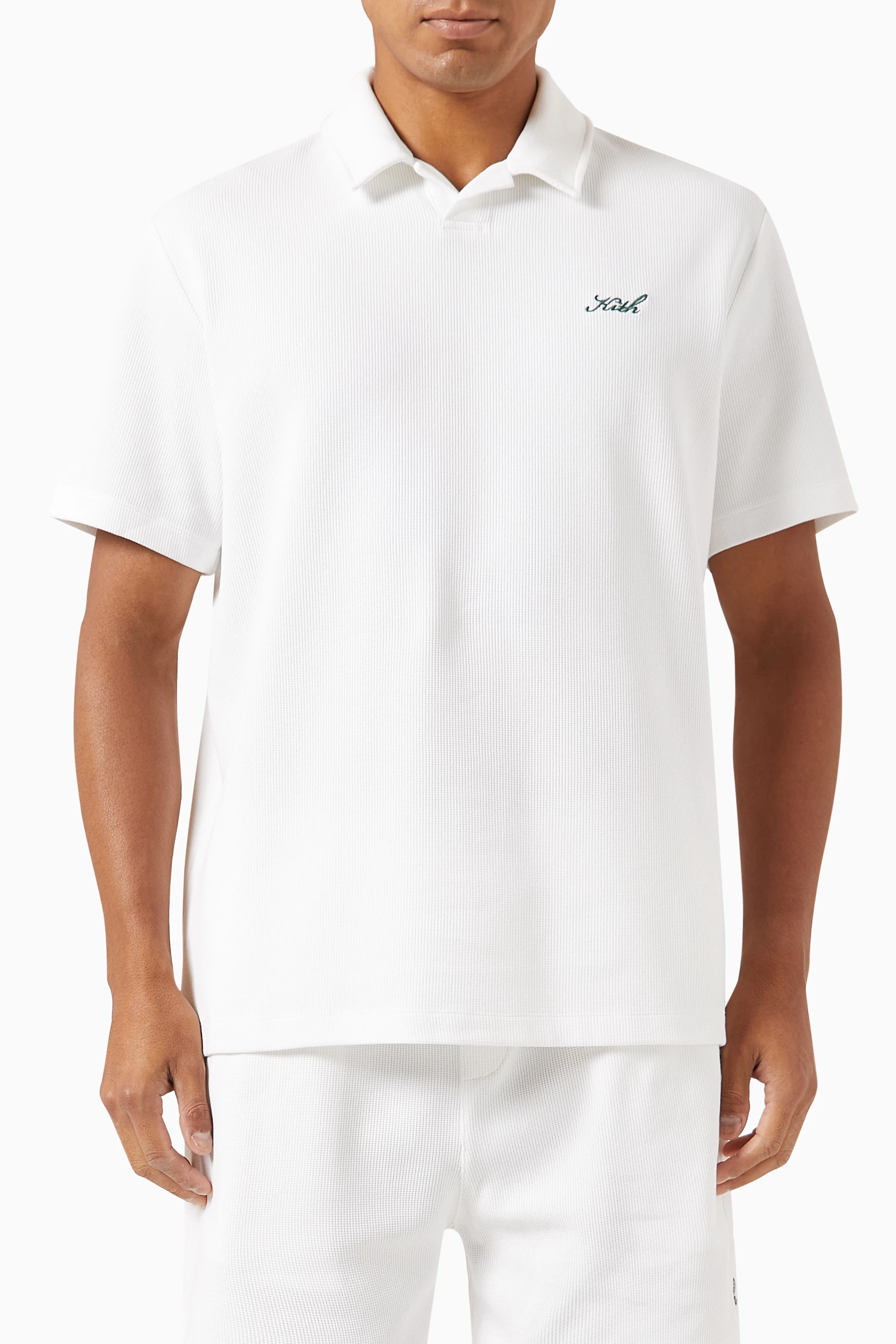Buy Kith White Drew Polo in Cotton Waffle Stretch For Men Online