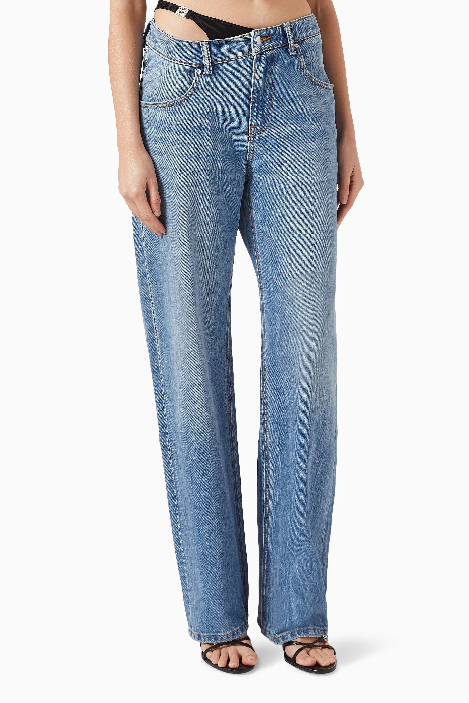 Buy Alexander Wang.t Blue Asymmetrical Bikini-layer Jeans in