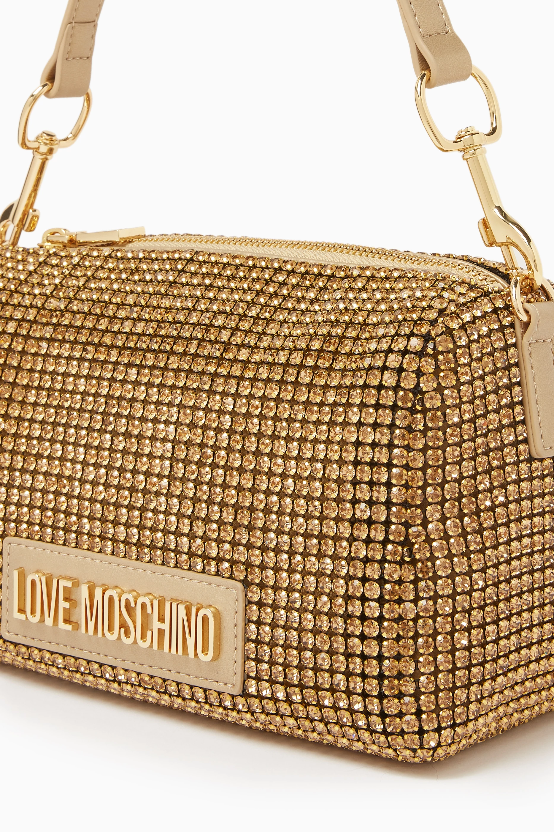 Buy Love Moschino Gold Mini Bling Bling Shoulder Bag in Crystal Mesh For Women Online Ounass UAE