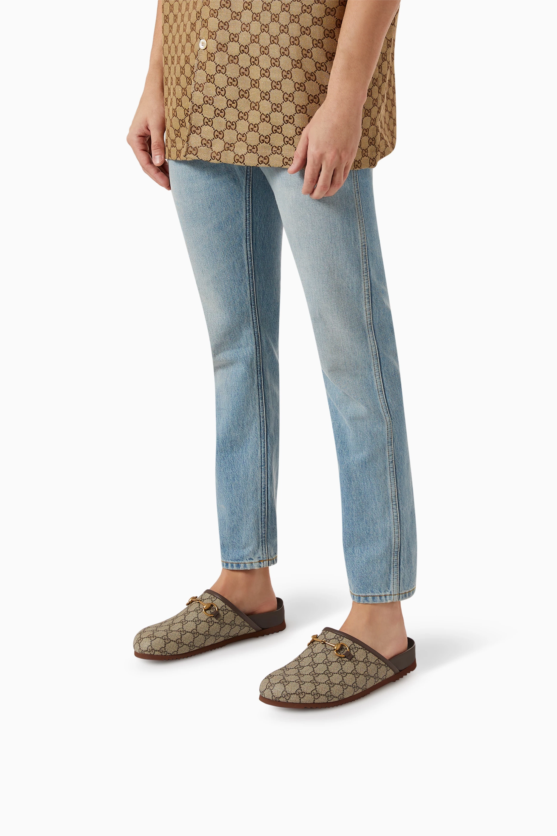 Buy Gucci Brown GG Horsebit Slippers in GG Supreme For Men Online Ounass UAE