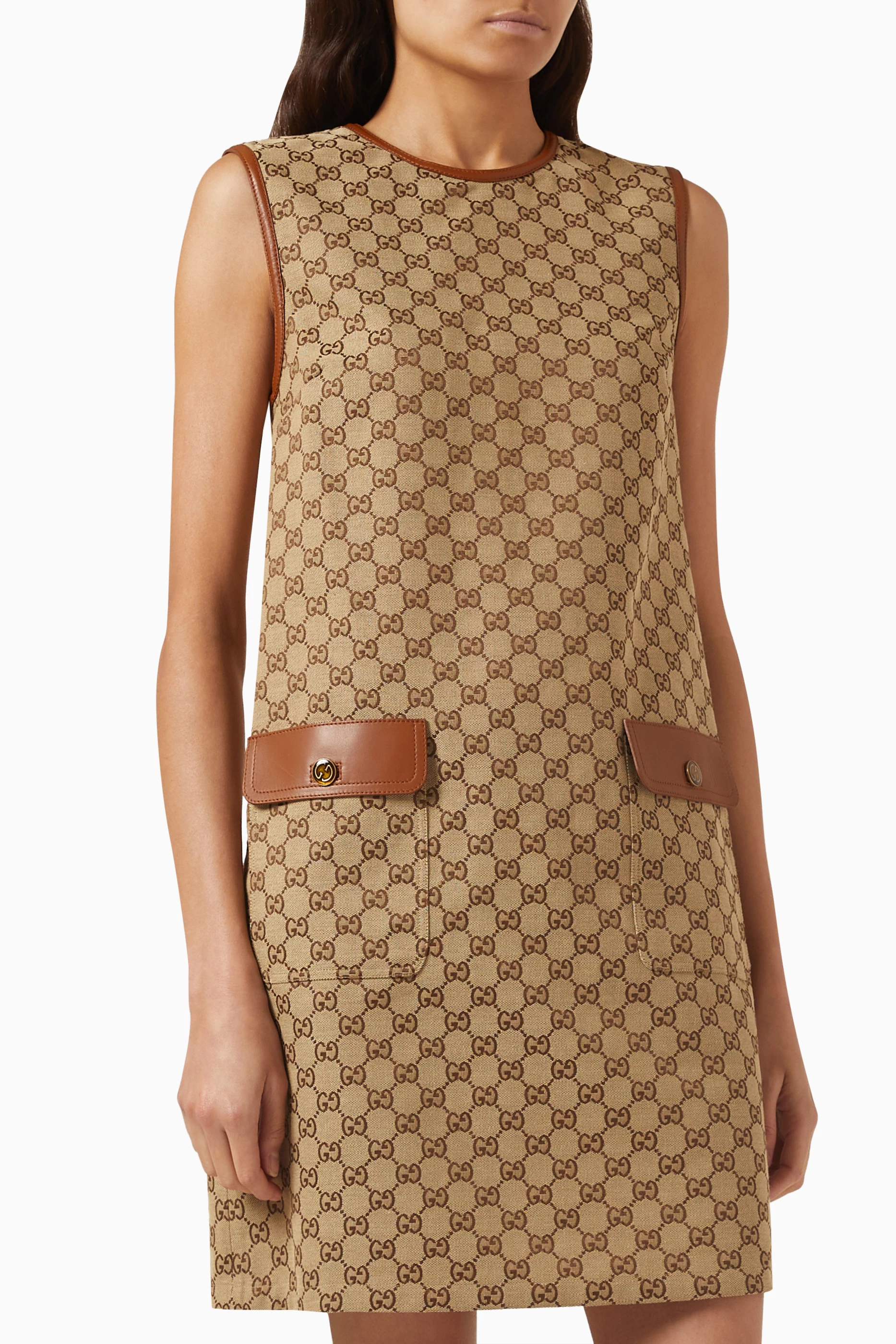 Buy Gucci Brown GG Monogram Mini Shift Dress in Canvas For Women Online Ounass UAE