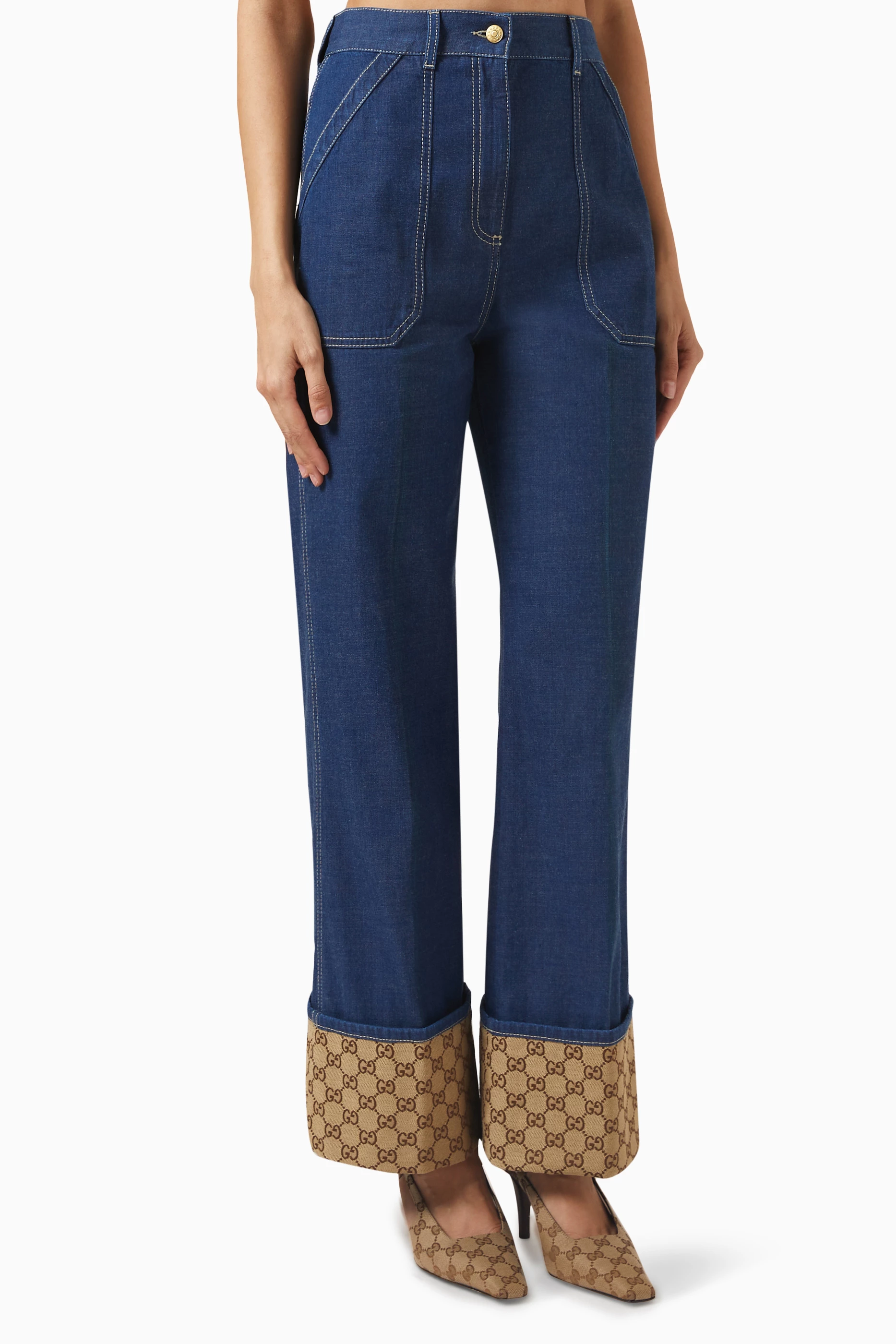 Buy Gucci Blue GG Cuff Jeans in Denim For Women Online Ounass UAE