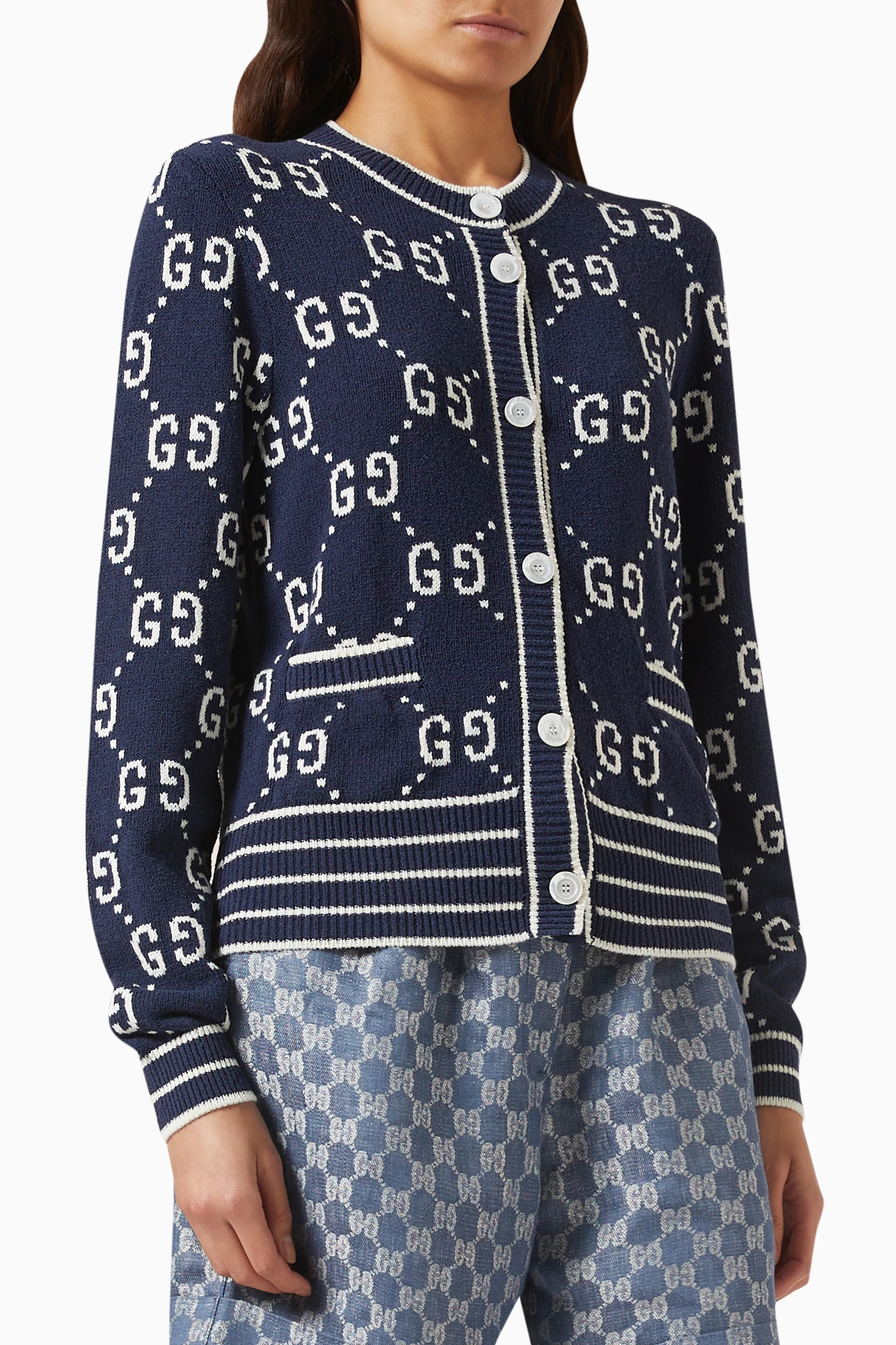 Buy Gucci Blue GG Logo Cardigan in Cotton jacquard For Women Online Ounass UAE