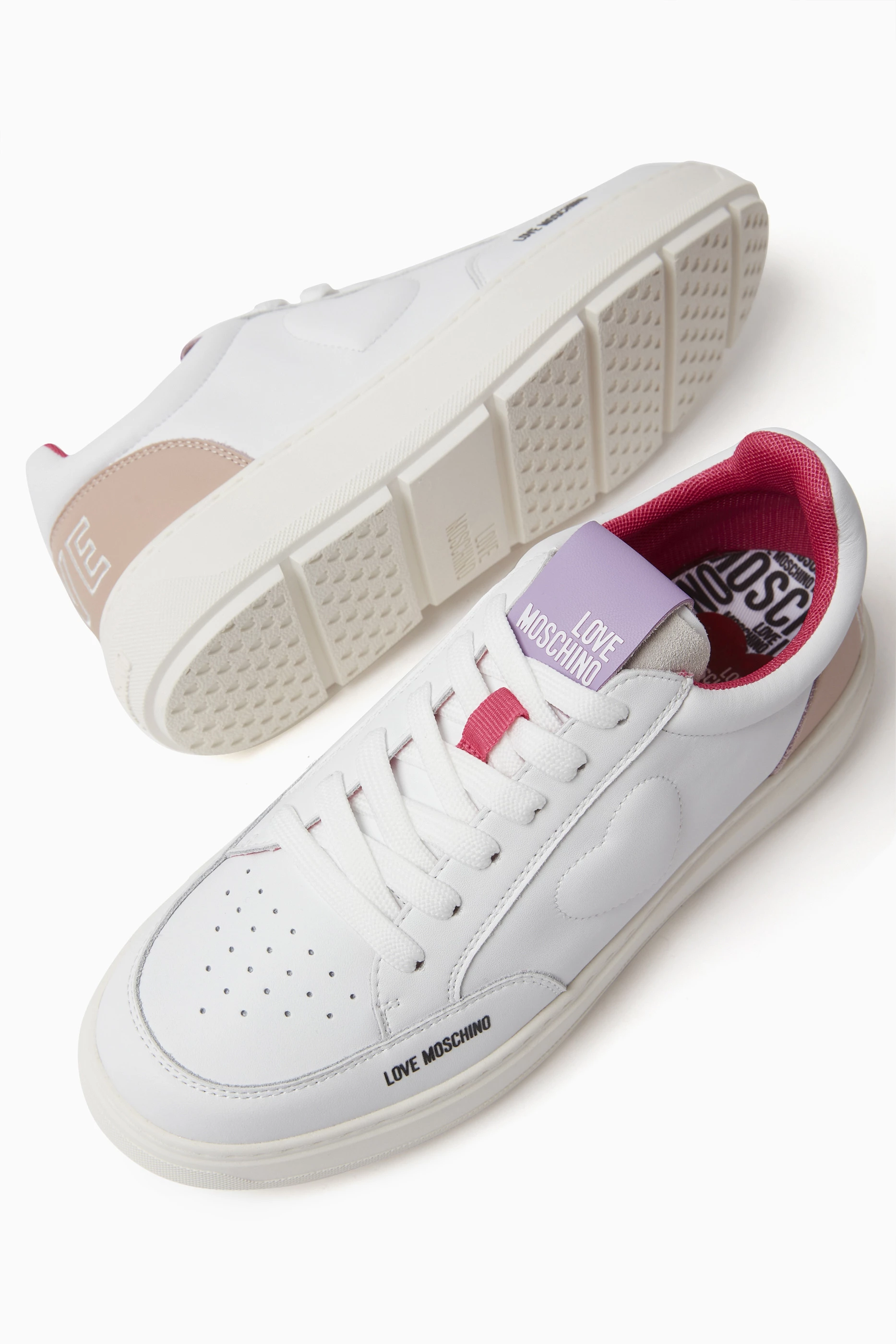Buy Love Moschino White Heart Logo Sneakers in Faux Leather For Women Online Ounass UAE