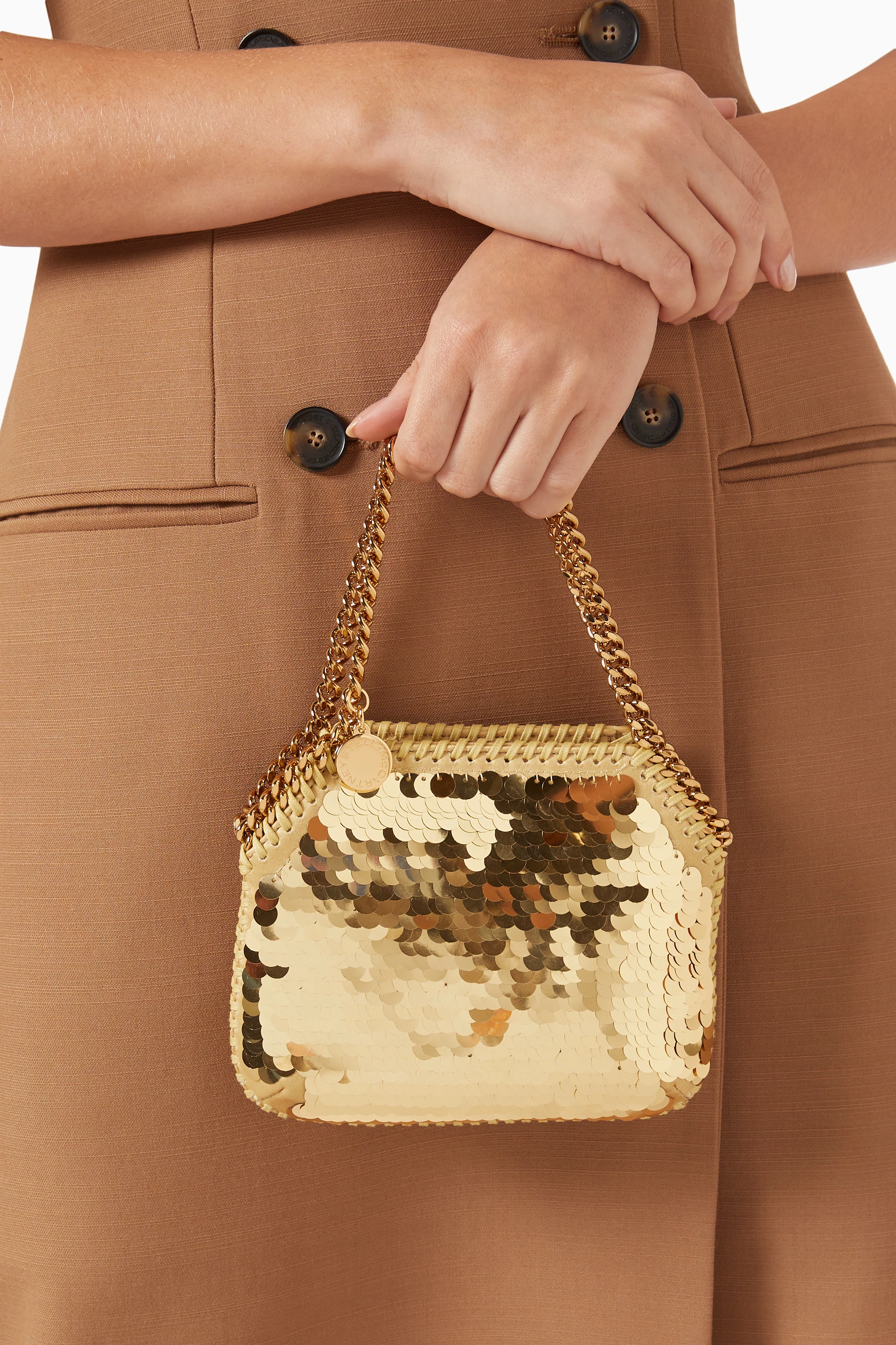 Buy Stella McCartney Gold Mini Falabella Tote Bag in Oversized Sequins For Women Online Ounass UAE