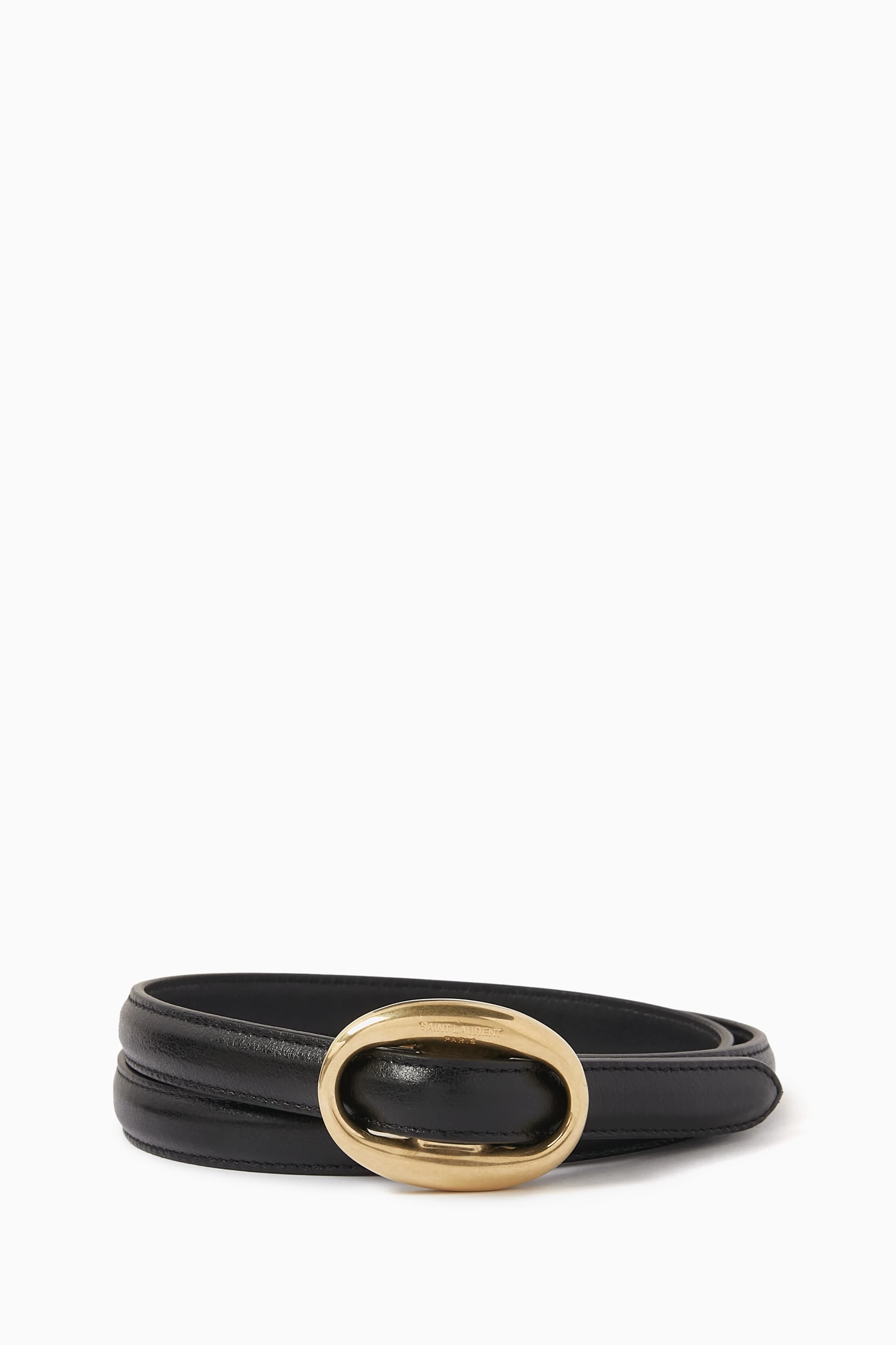 ベルト Saint Laurent OVAL BUCKLE BELT oval buckle thin belt in smooth leather | Saint Laurent | YSL AT