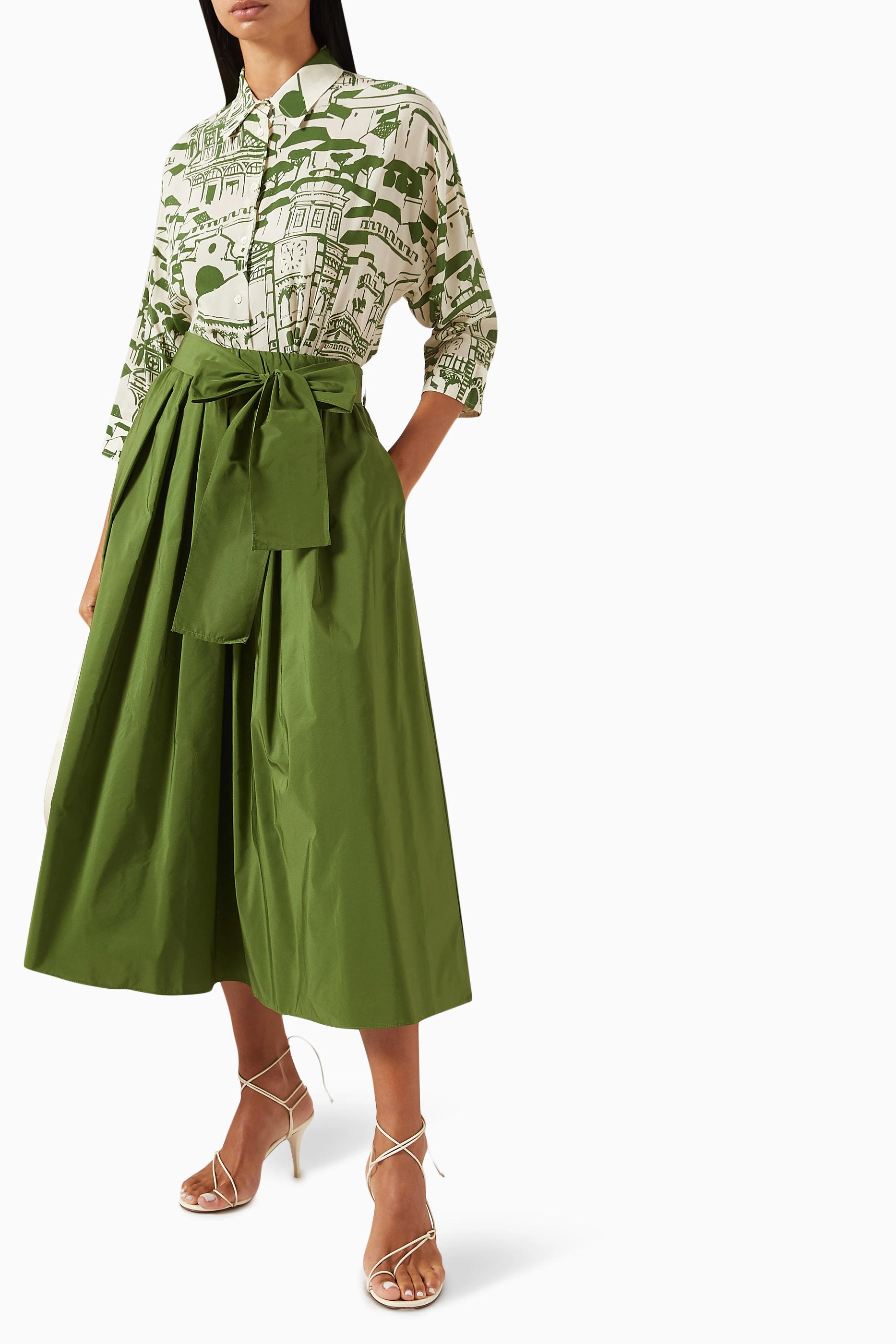 Buy Weekend Max Mara Green Zarda Skirt in Taffeta For Women