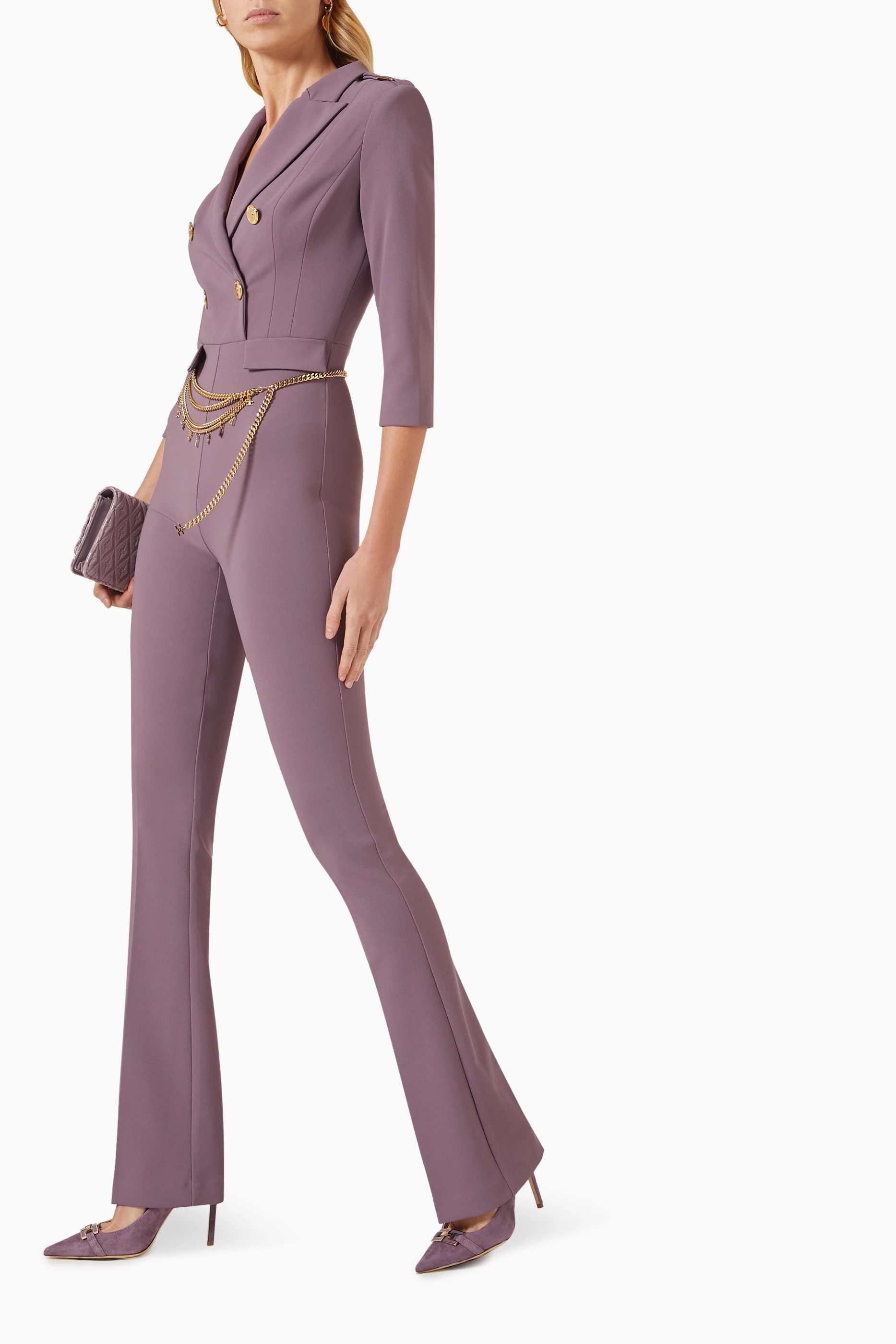 Buy Elisabetta Franchi Purple Double-breasted Jumpsuit in
