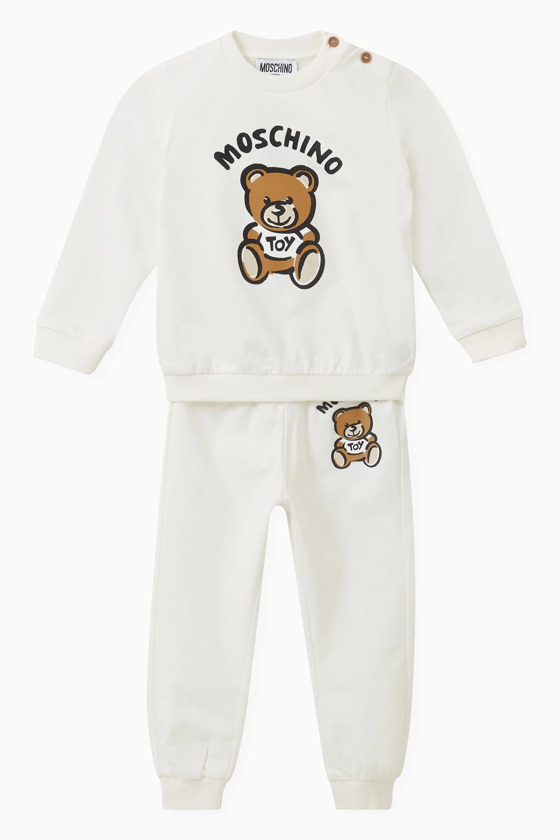 Buy Moschino White Teddy Bear Tracksuit in Organic Cotton Fleece For Baby Girls Online Ounass UAE
