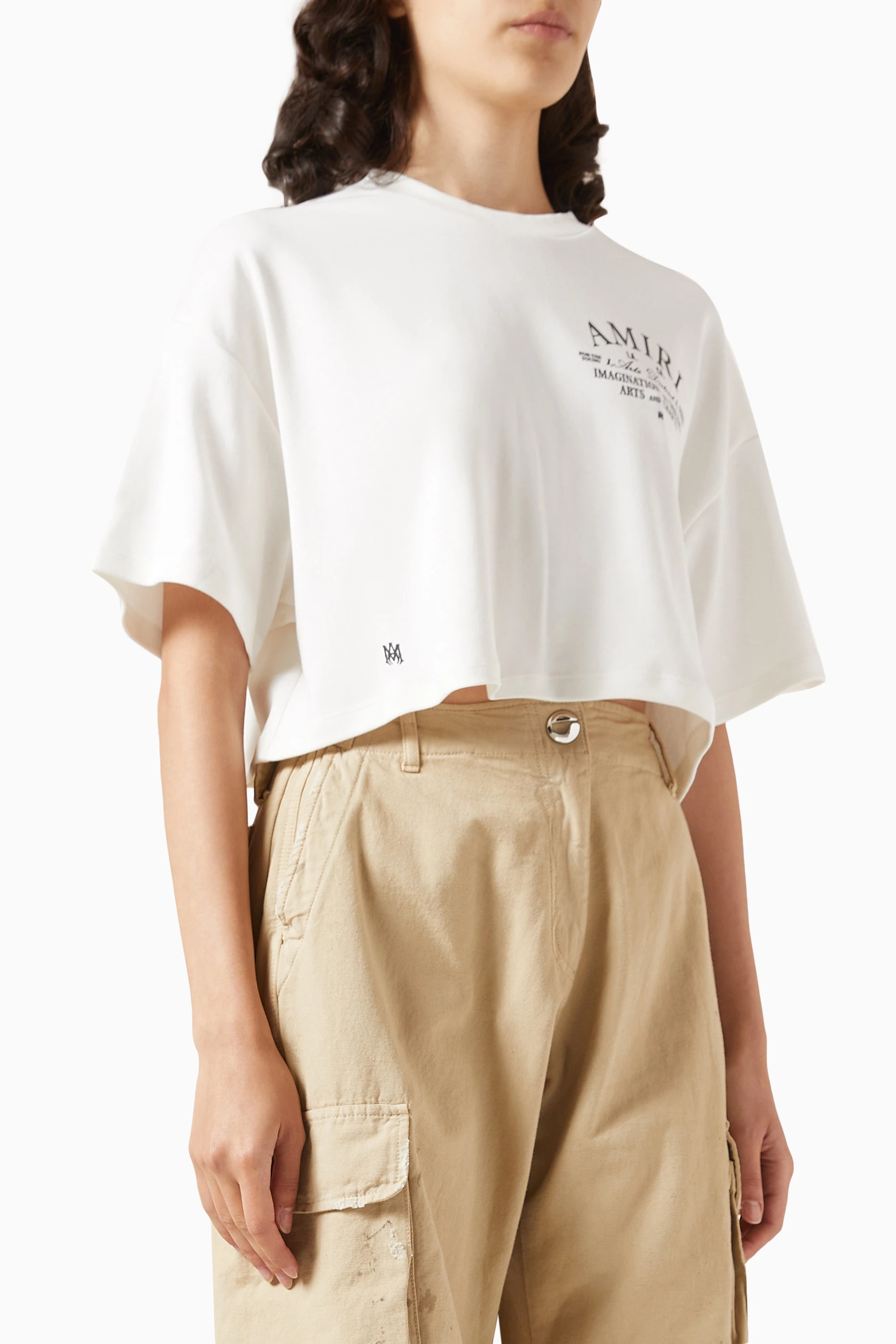 Buy Amiri White Arts District Logo Cropped T-shirt in Cotton