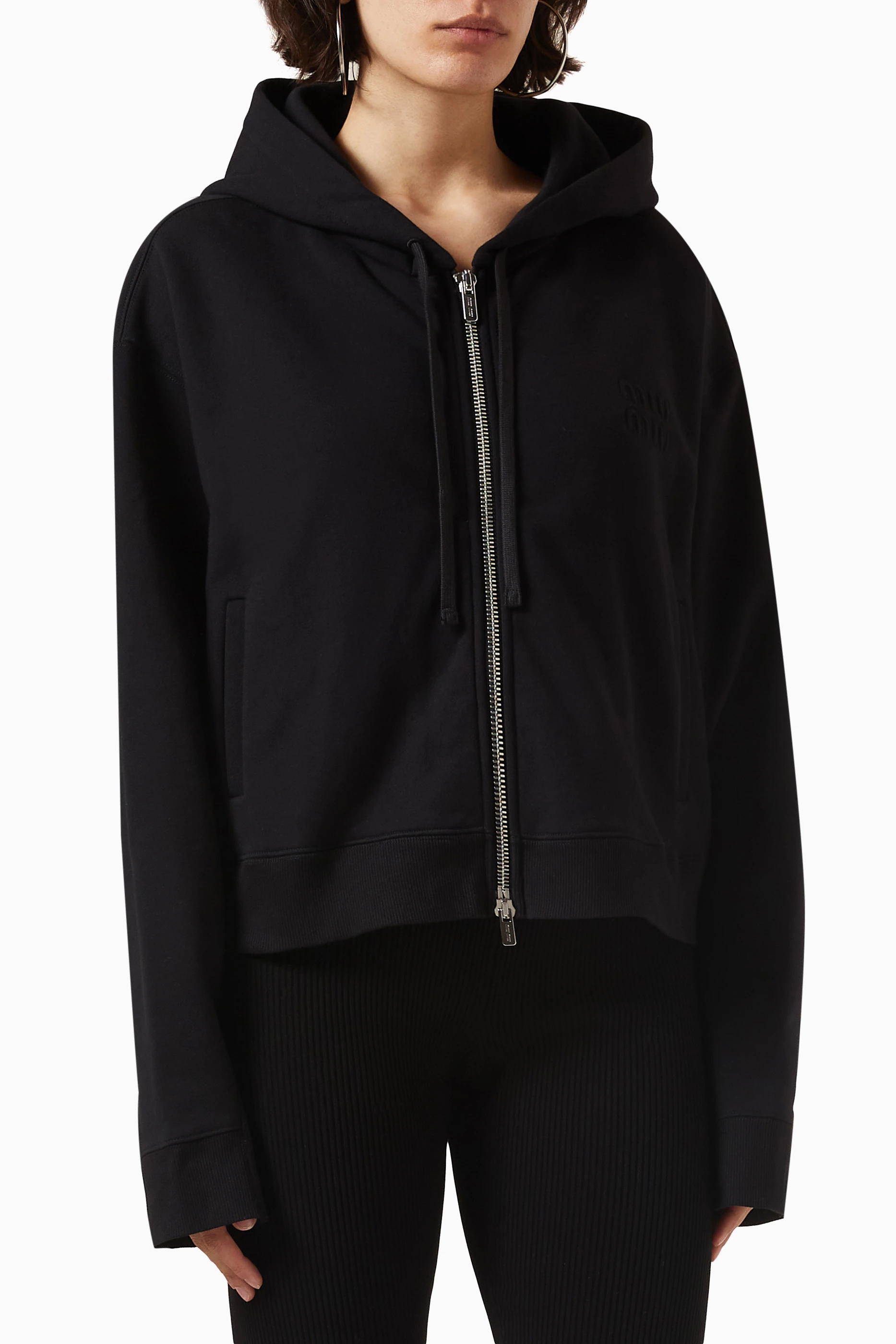 Buy Miu Miu Black Full-zip Hoodie in Jersey For Women Online