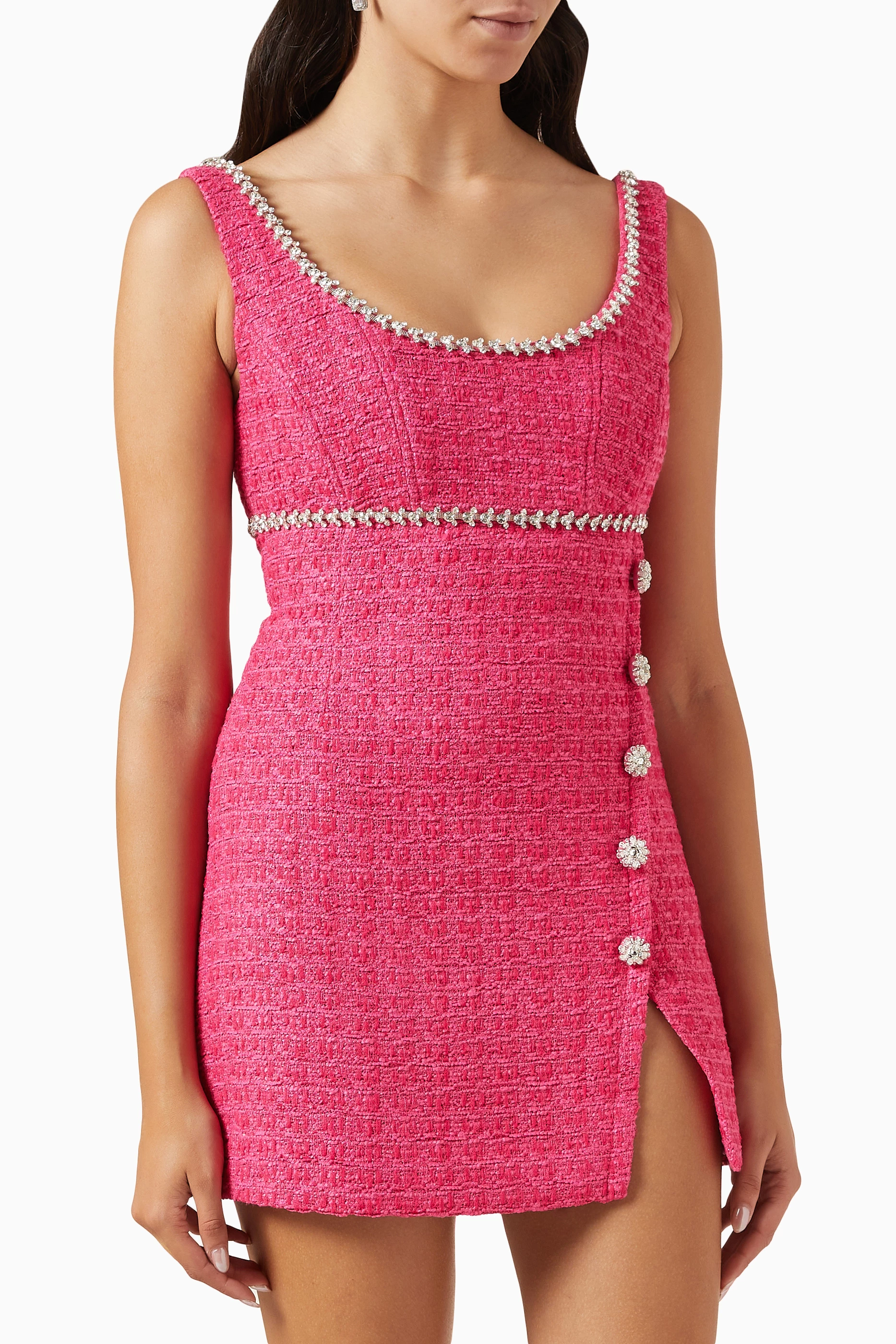 strapless open back dress Pink Sequin Boucle Bow Mini Dress  self-portrait