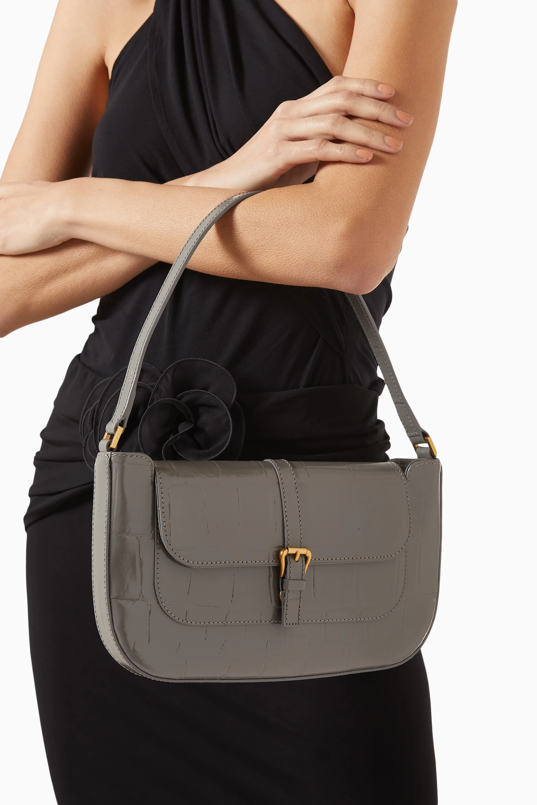 Buy BY FAR Grey Miranda Shoulder Bag in Croc embossed Leather For Women Online Ounass UAE