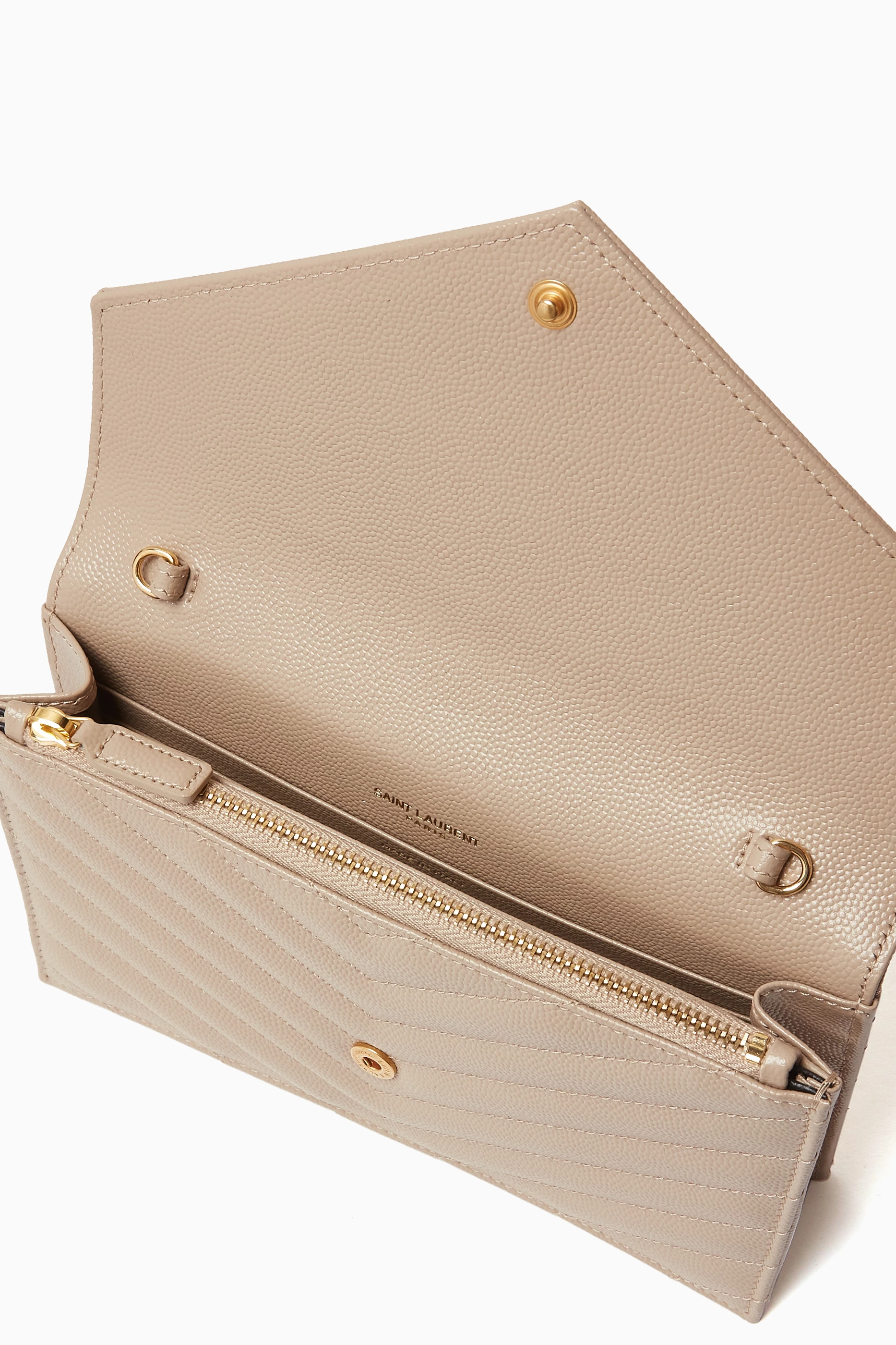 Buy SAINT LAURENT Neutral Cassandre Matelasse Envelope Chain Wallet in Quilted Leather For Women Online Ounass UAE