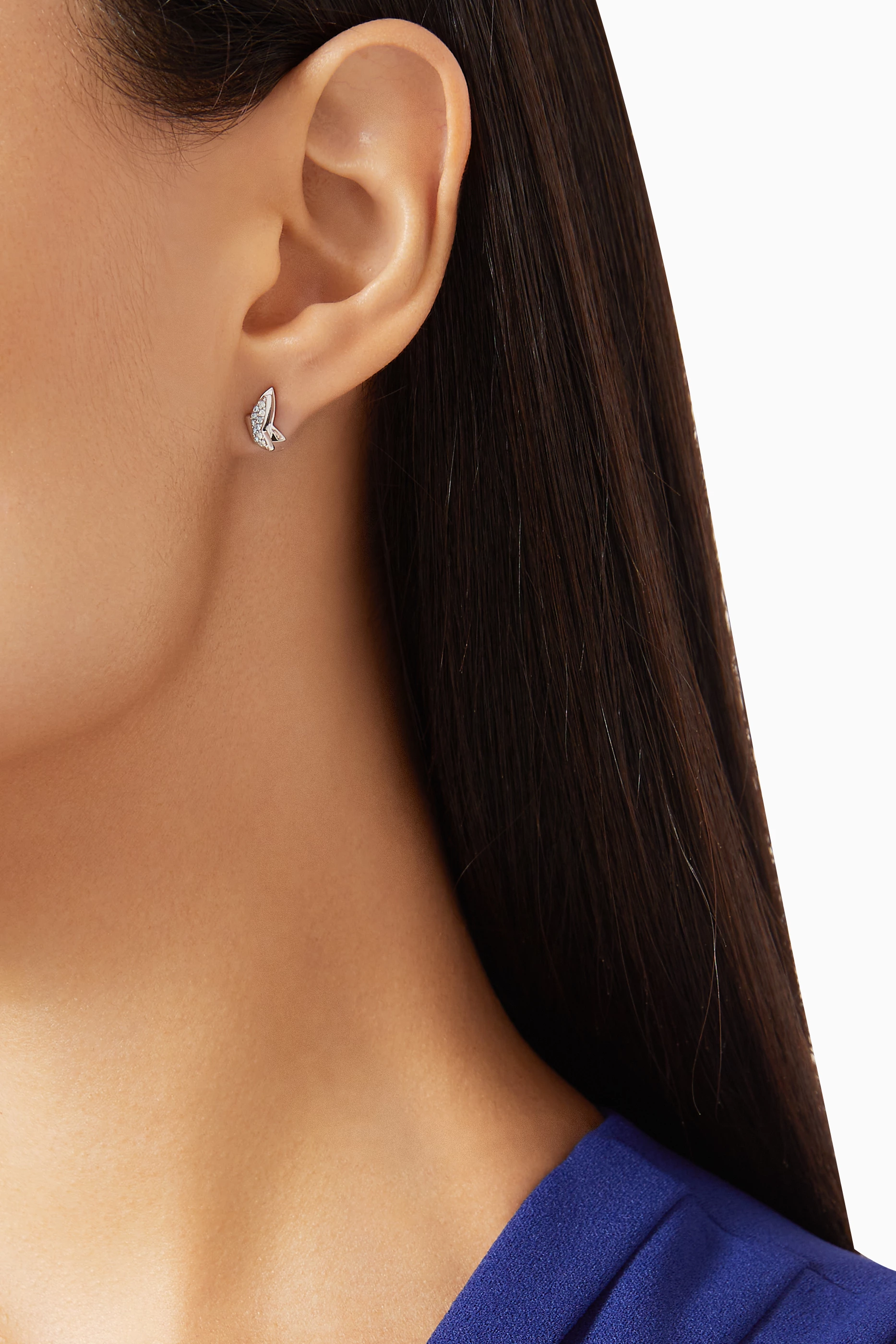 Buy Swarovski Blue Lilia Butterfly Stud Earrings in Rhodium plated Metal For Women Online Ounass UAE