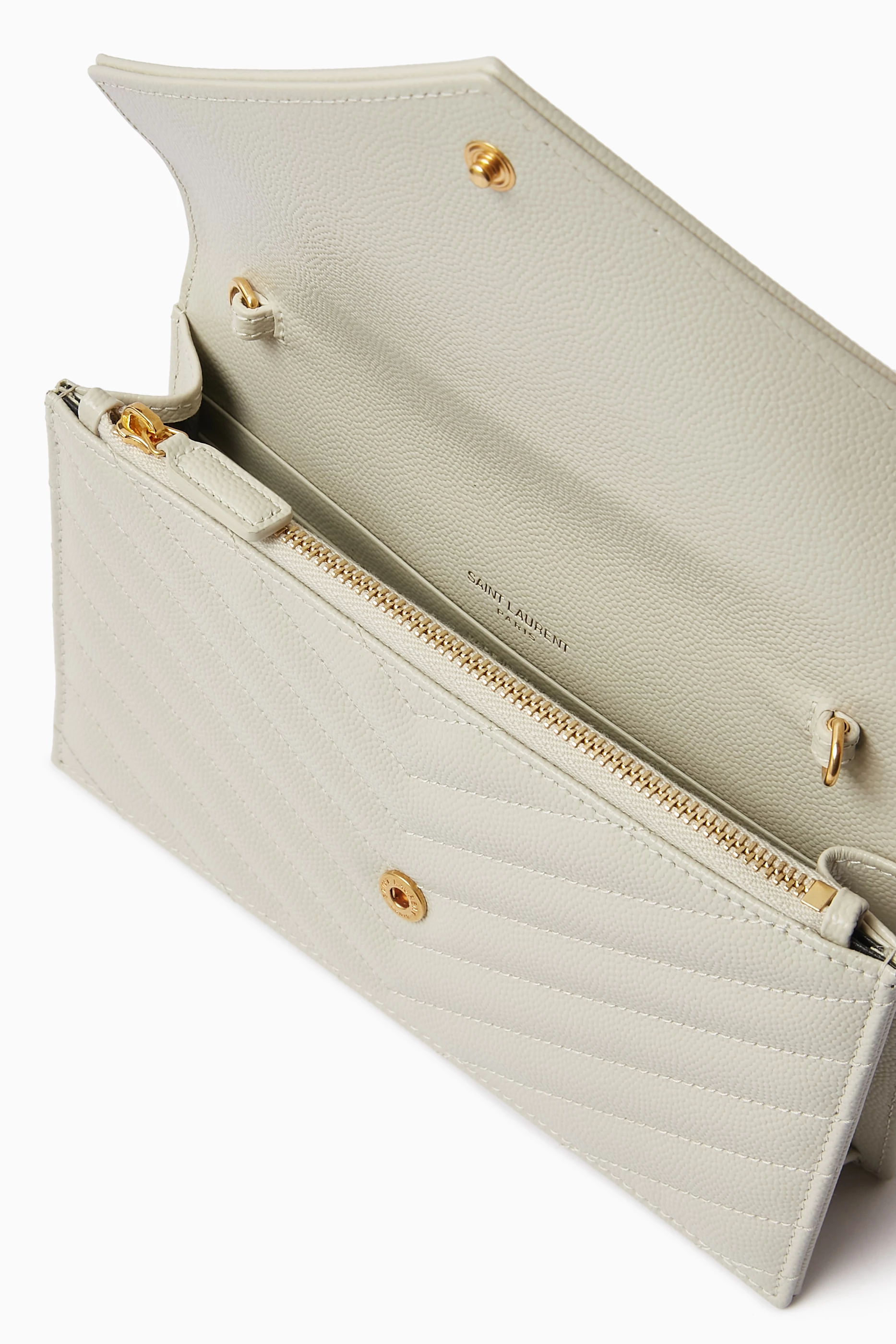 Buy SAINT LAURENT White Cassandre Matelasse Envelope Chain Wallet in Embossed Leather For Women Online Ounass UAE