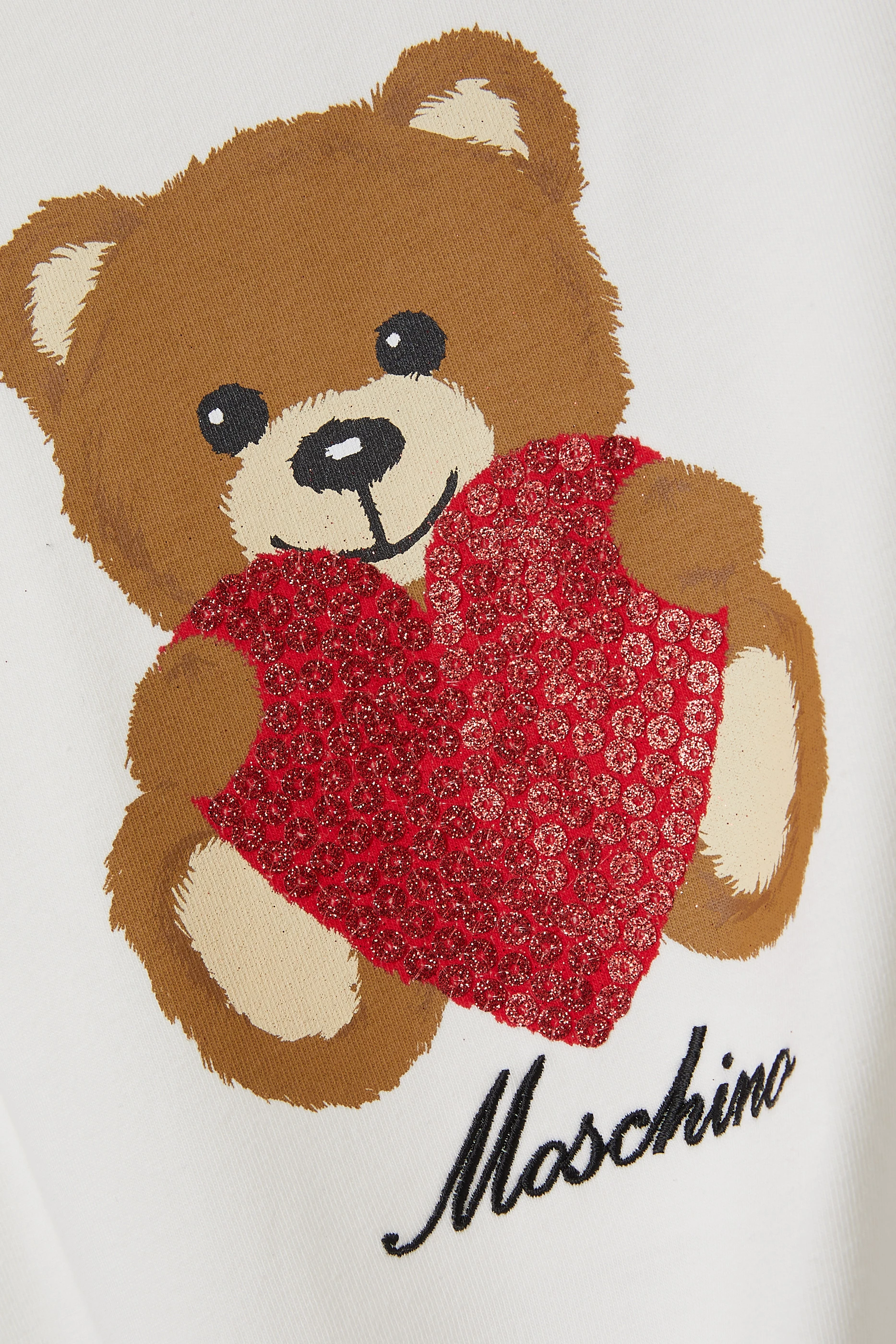 Buy Moschino Neutral Heart Teddy Bear Maxi T shirt in Cotton Jersey For Girls Online Ounass UAE
