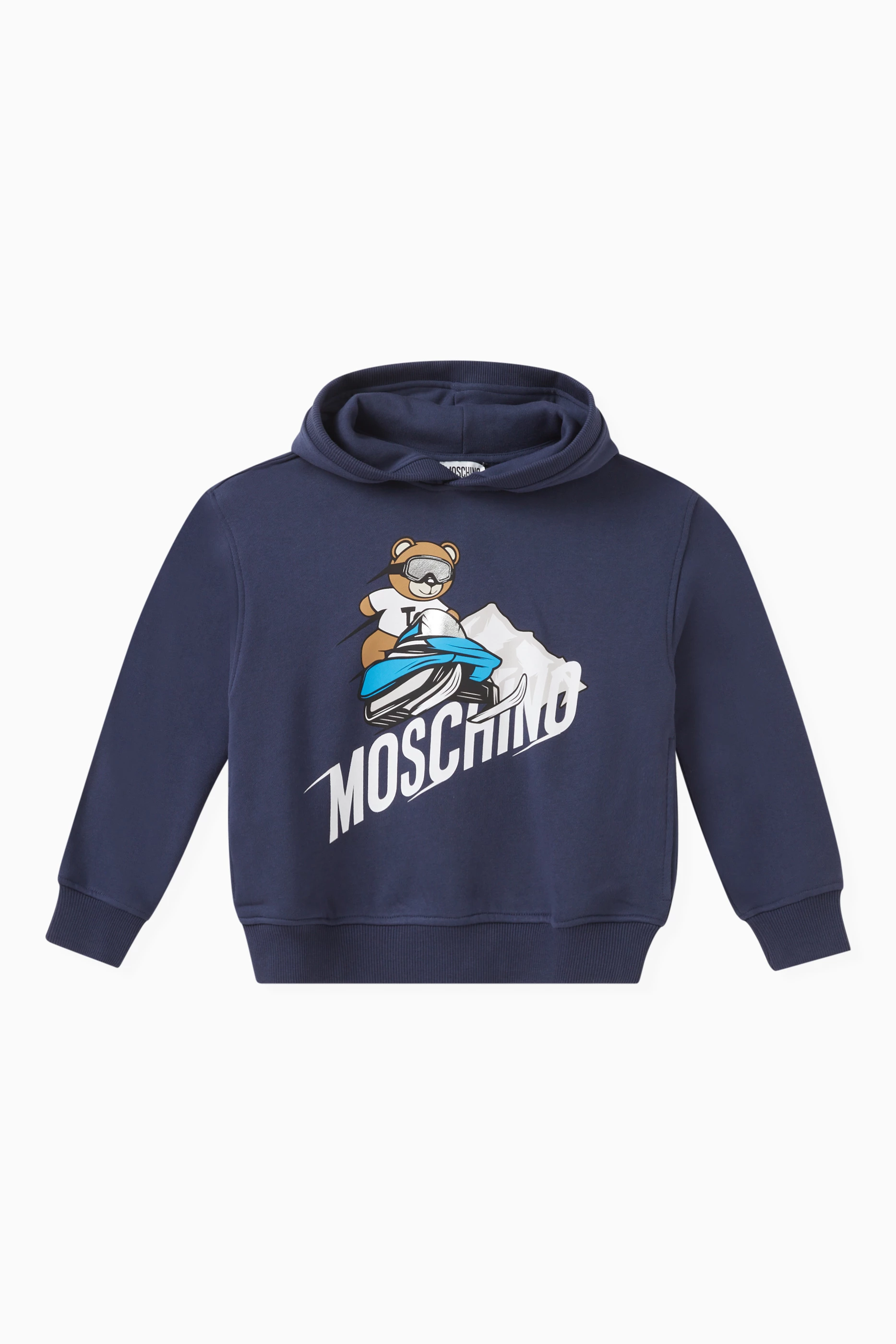 Buy Moschino Blue Mountain Teddy Bear Hoodie in Cotton Fleece For Boys Online Ounass UAE
