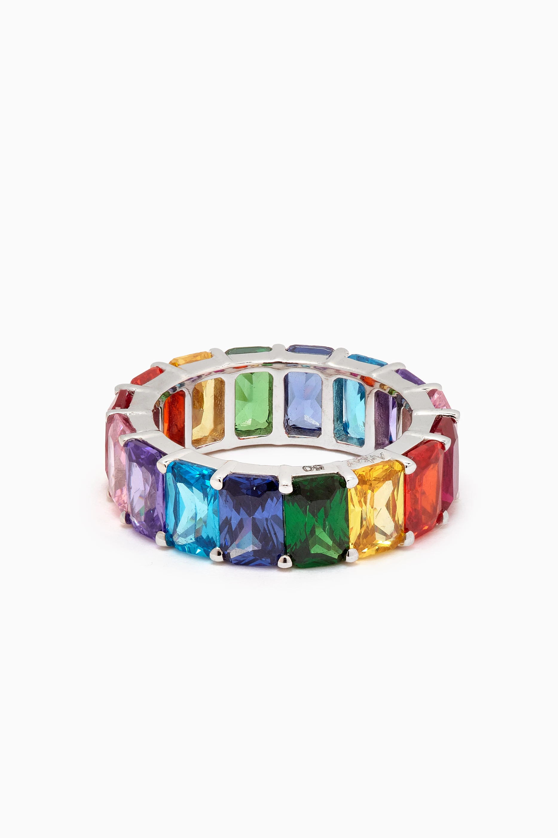 Buy Arkay Jewellery White Emerald cut Rainbow Eternity Band Ring in 18kt White Gold For Women Online Ounass UAE
