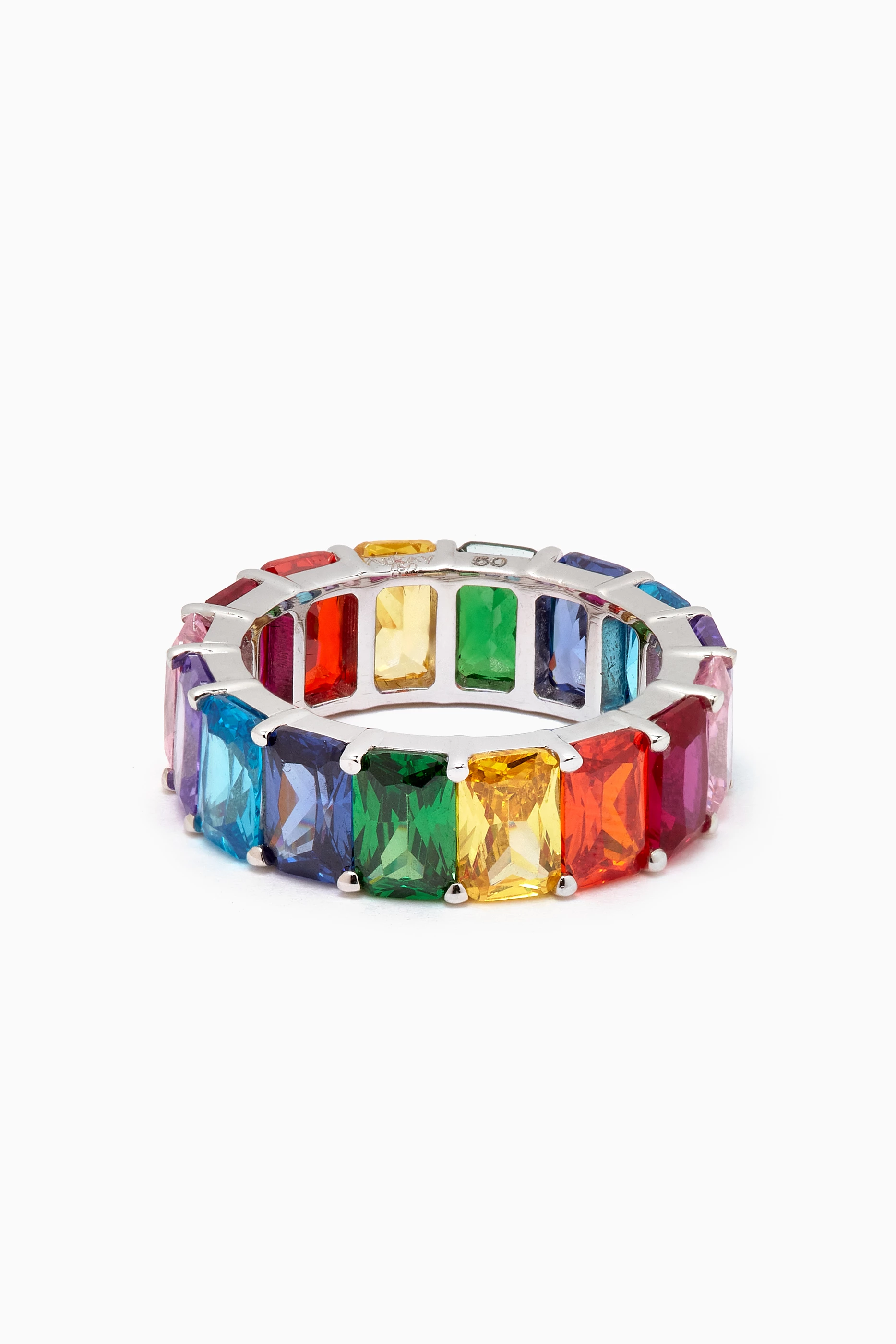 Buy Arkay Jewellery White Emerald cut Rainbow Eternity Band Ring in 18kt White Gold For Women Online Ounass UAE