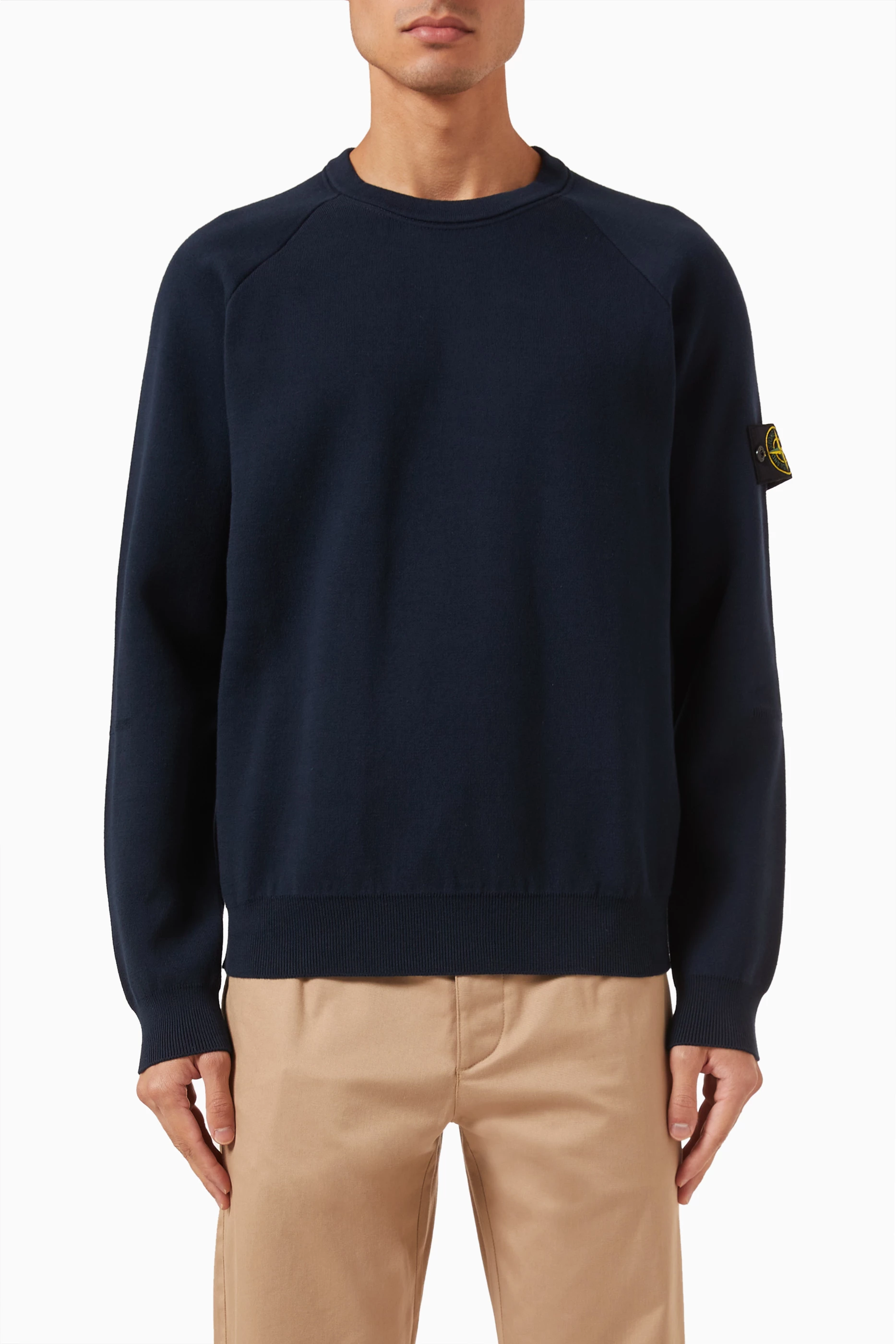 Buy Stone Island Blue Crewneck Sweater in Cotton blend Knit For Men Online Ounass UAE