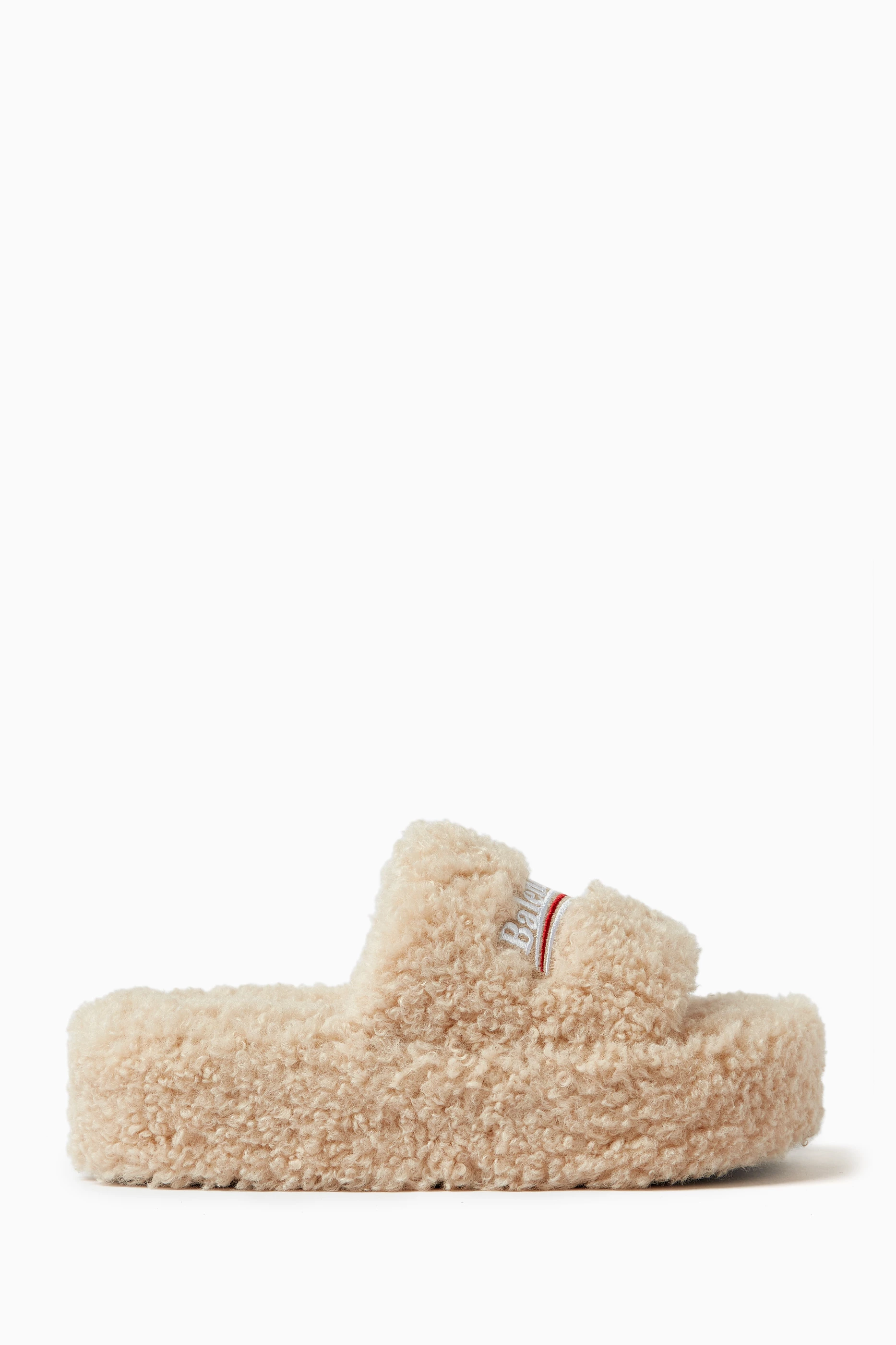 Buy Balenciaga Neutral Furry Platform Sandals in Faux Shearling For Women Online Ounass UAE