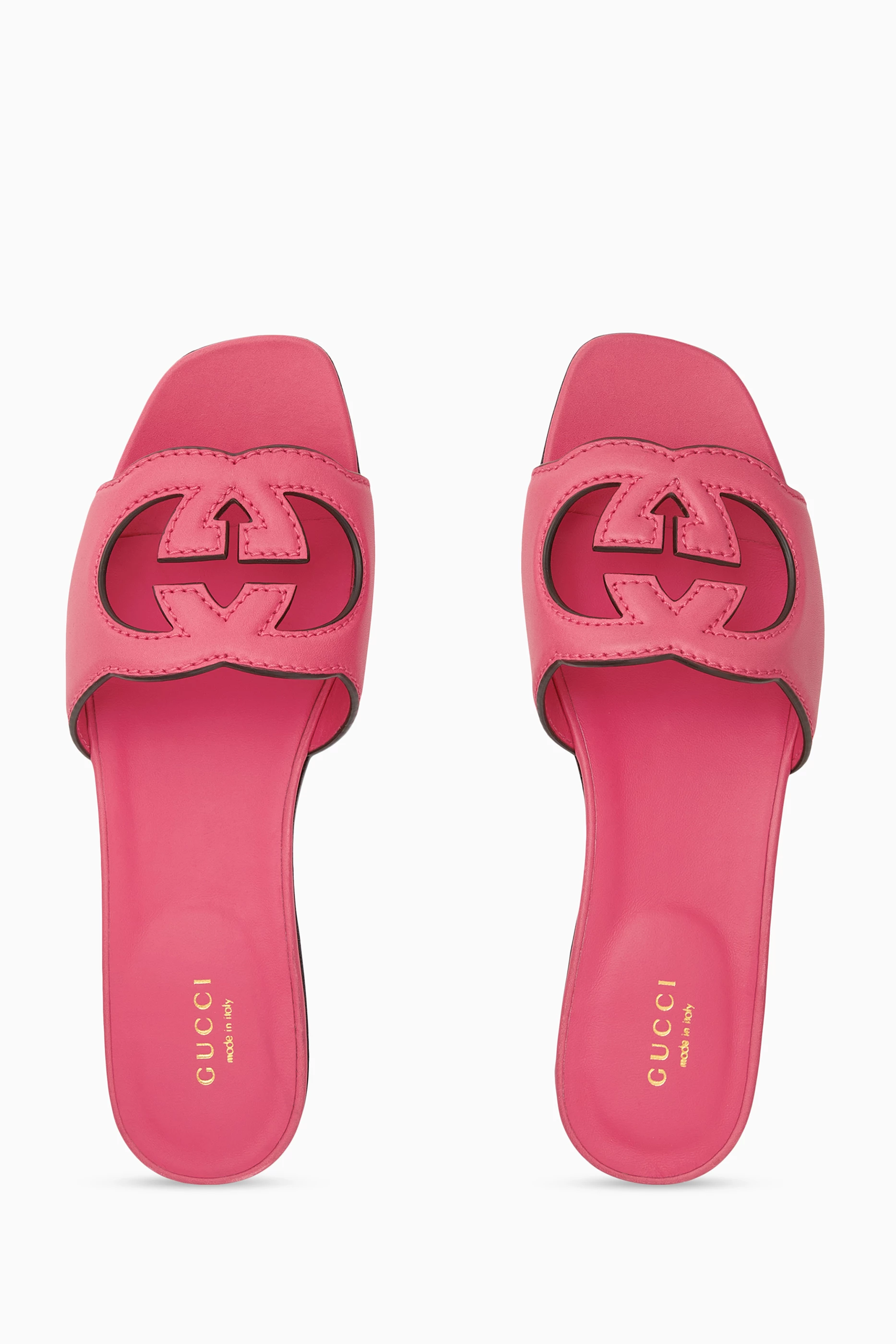 Buy Gucci Pink Interlocking G Cut out Slide Sandals in Leather For Women Online Ounass UAE