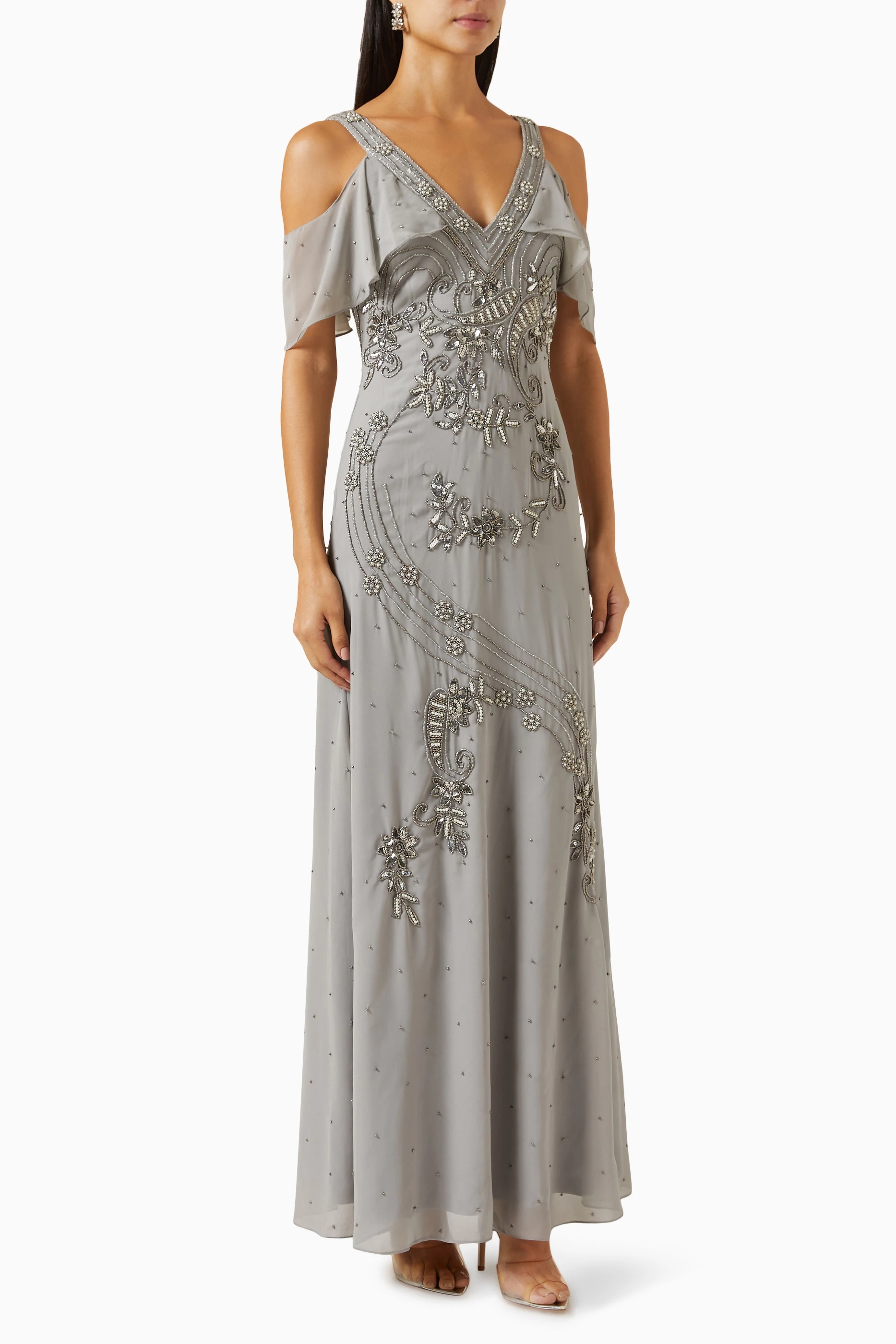 Buy Frock Frill Grey Embellished Maxi Dress For Women Online Ounass UAE