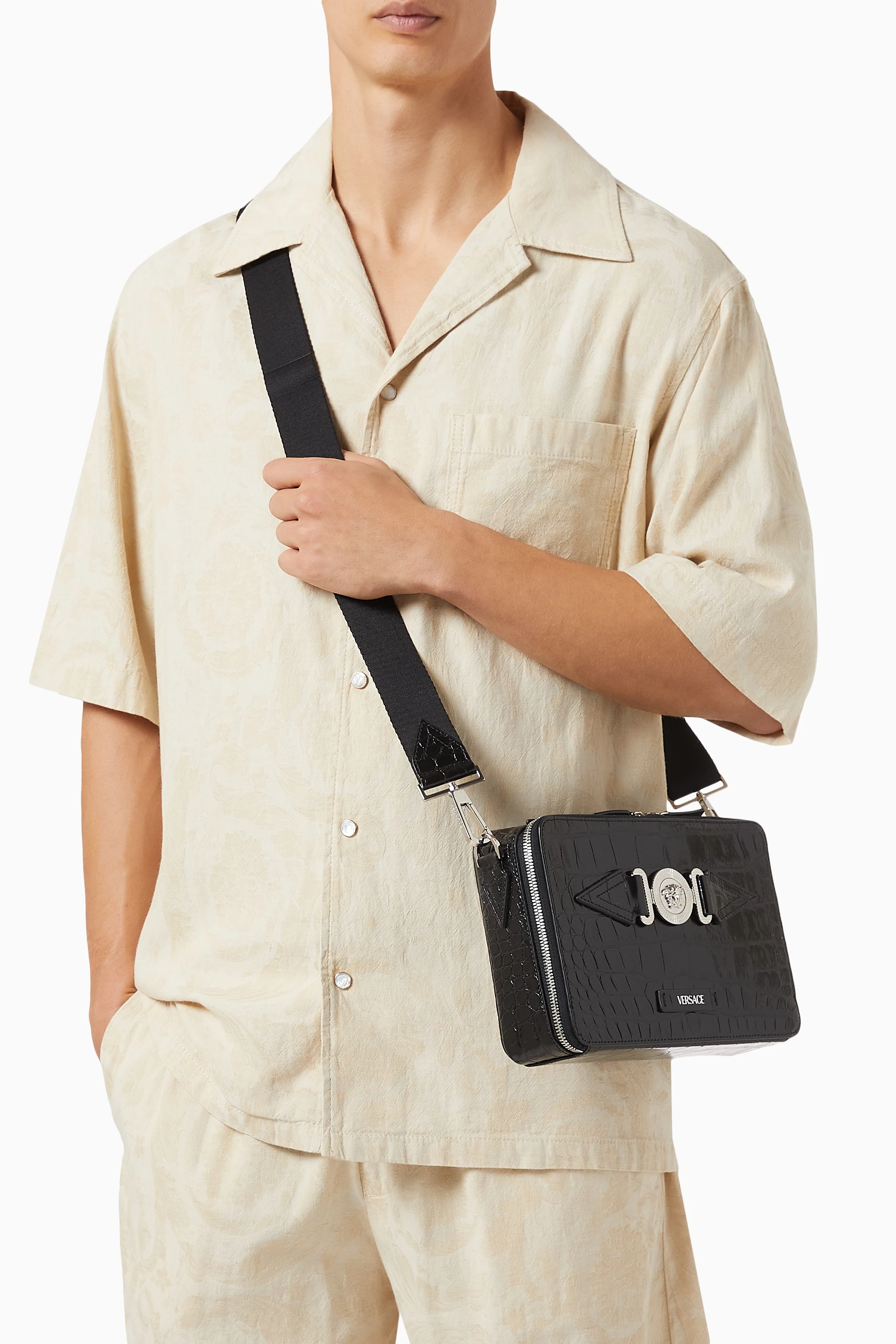 Buy Versace Multicolour Medusa Biggie Messenger Bag in Croc