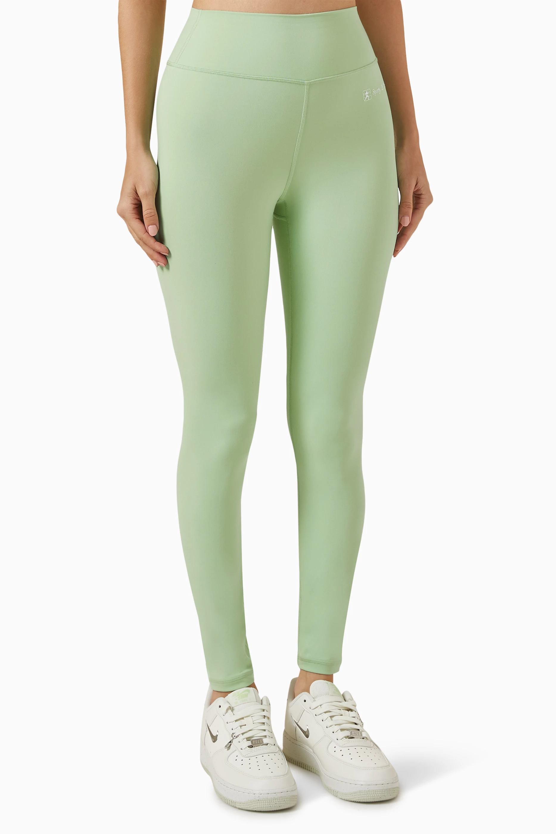 Buy Sporty Rich Green Runner Script Leggings in Stretch Nylon