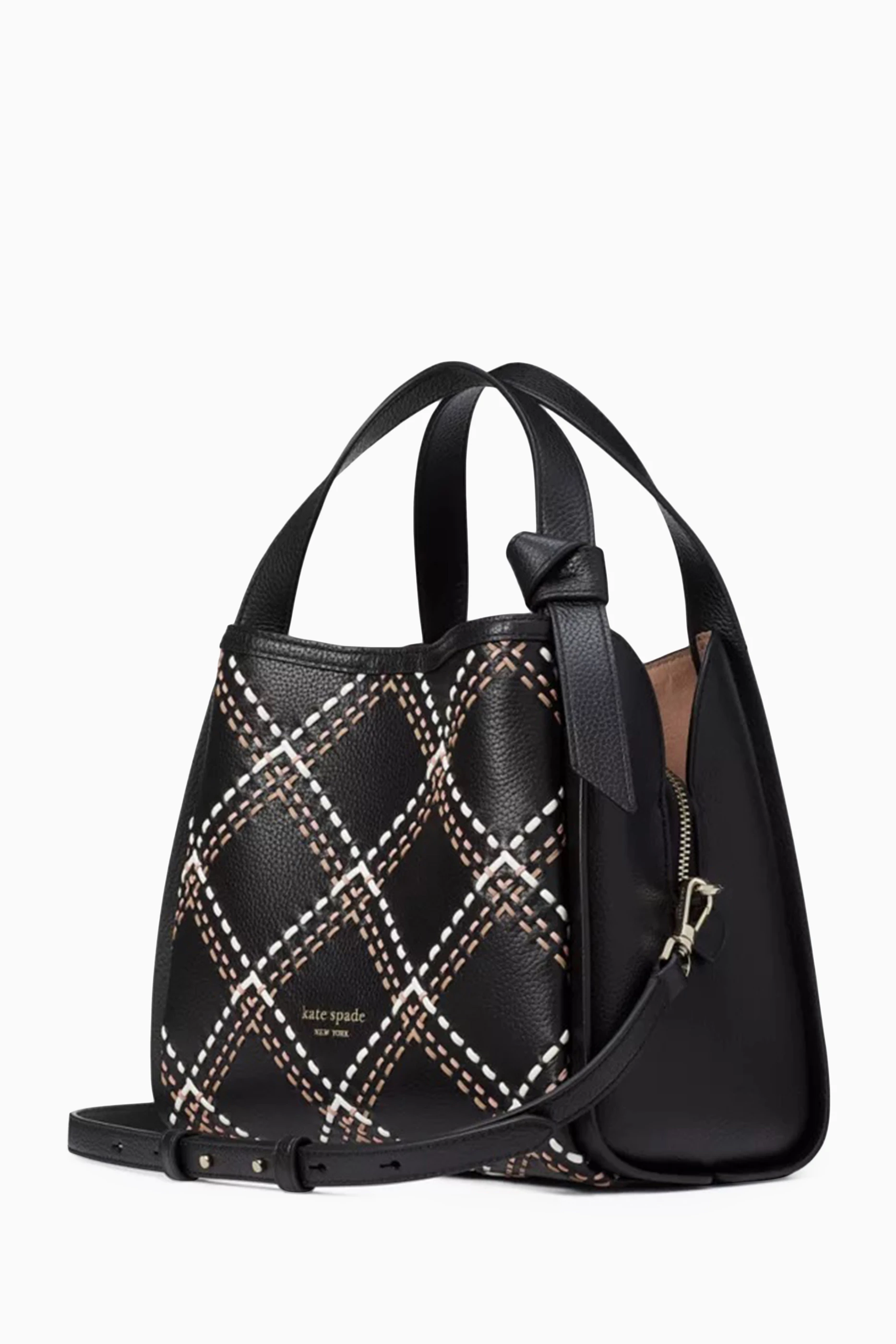 Buy Kate Spade New York Black Medium Knott Plaid Stitched Crossbody Tote Bag in Leather For Women Online Ounass UAE