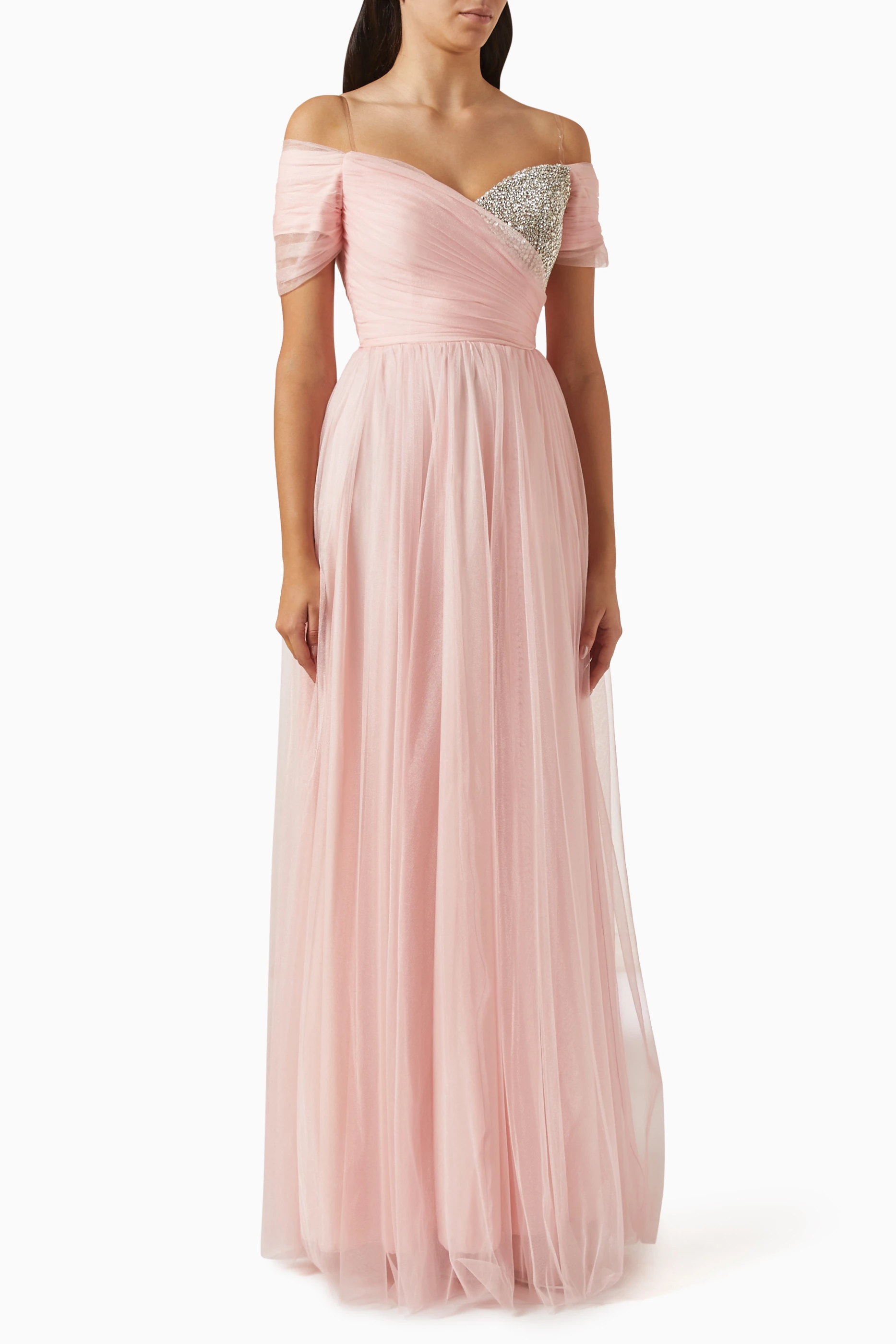 Buy NASS Pink Crystal embellished Dress in Tulle For Women Online Ounass UAE