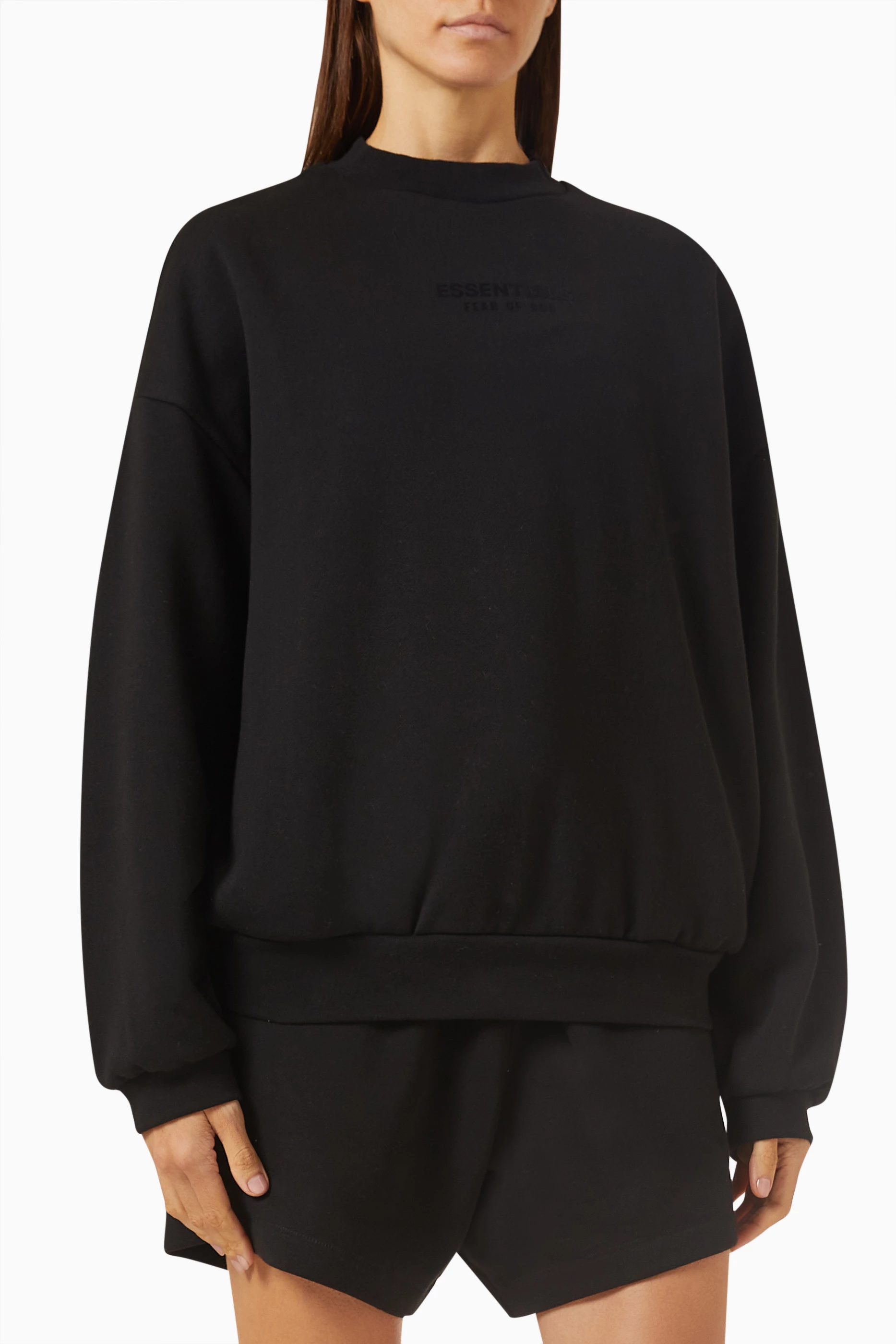 Buy Fear of God Essentials Black Essentials Crewneck Sweatshirt in Cotton fleece For Women Online Ounass UAE
