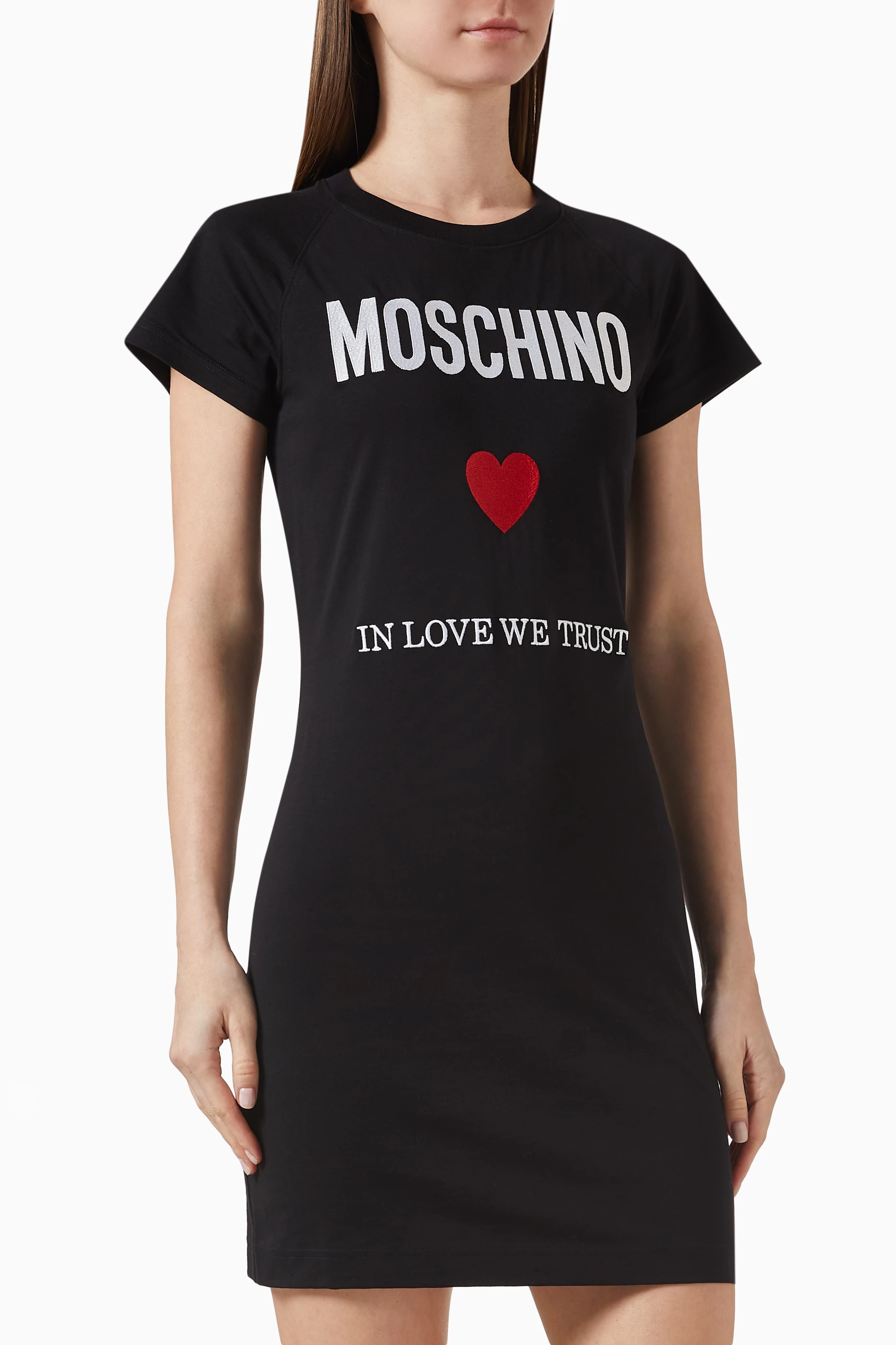 Buy Moschino Black Slogan T shirt Dress in Jersey For Women Online Ounass UAE