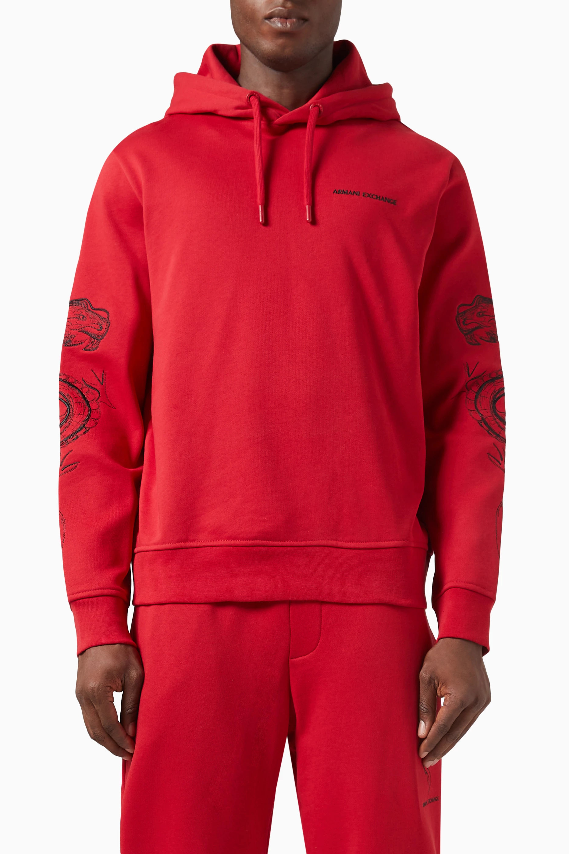 Buy Armani Exchange Red Dragon Embroidery Hoodie in Cotton Fleece For Men Online Ounass UAE