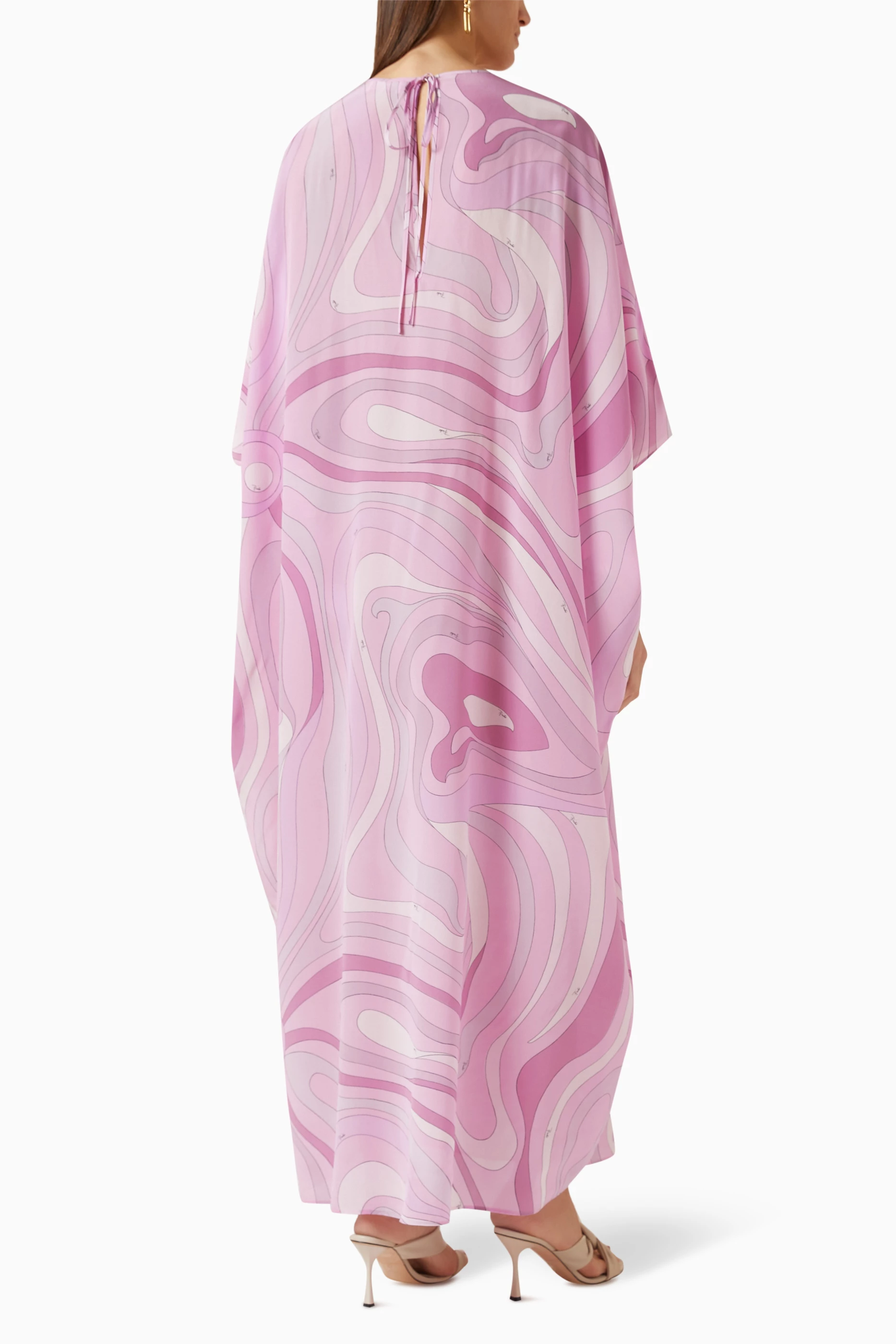 Buy Pucci Pink Marmo Print Maxi Kaftan in Silk For Women Online 