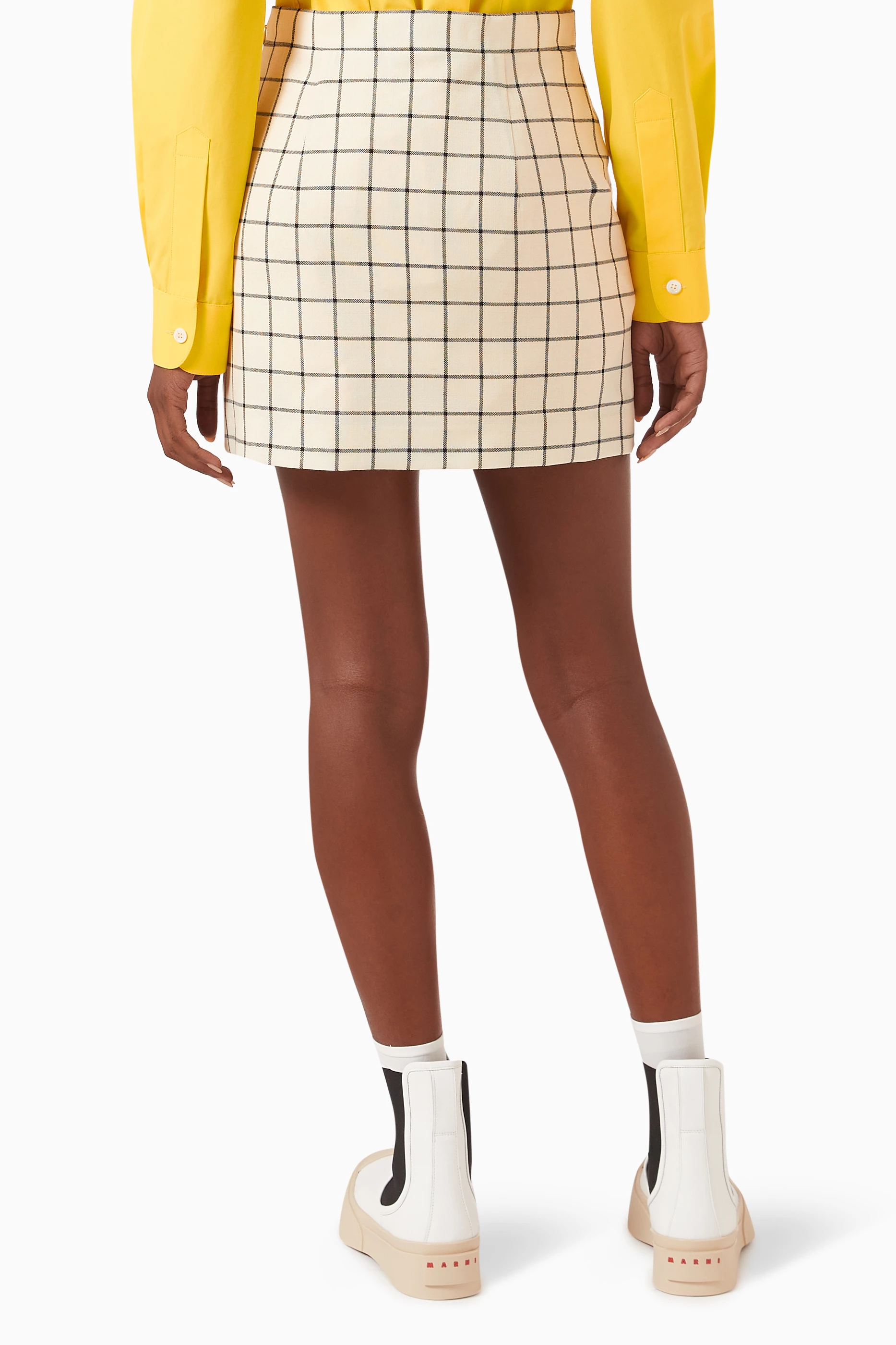 Buy Marni White Checked Mini Skirt in Wool For Women Online