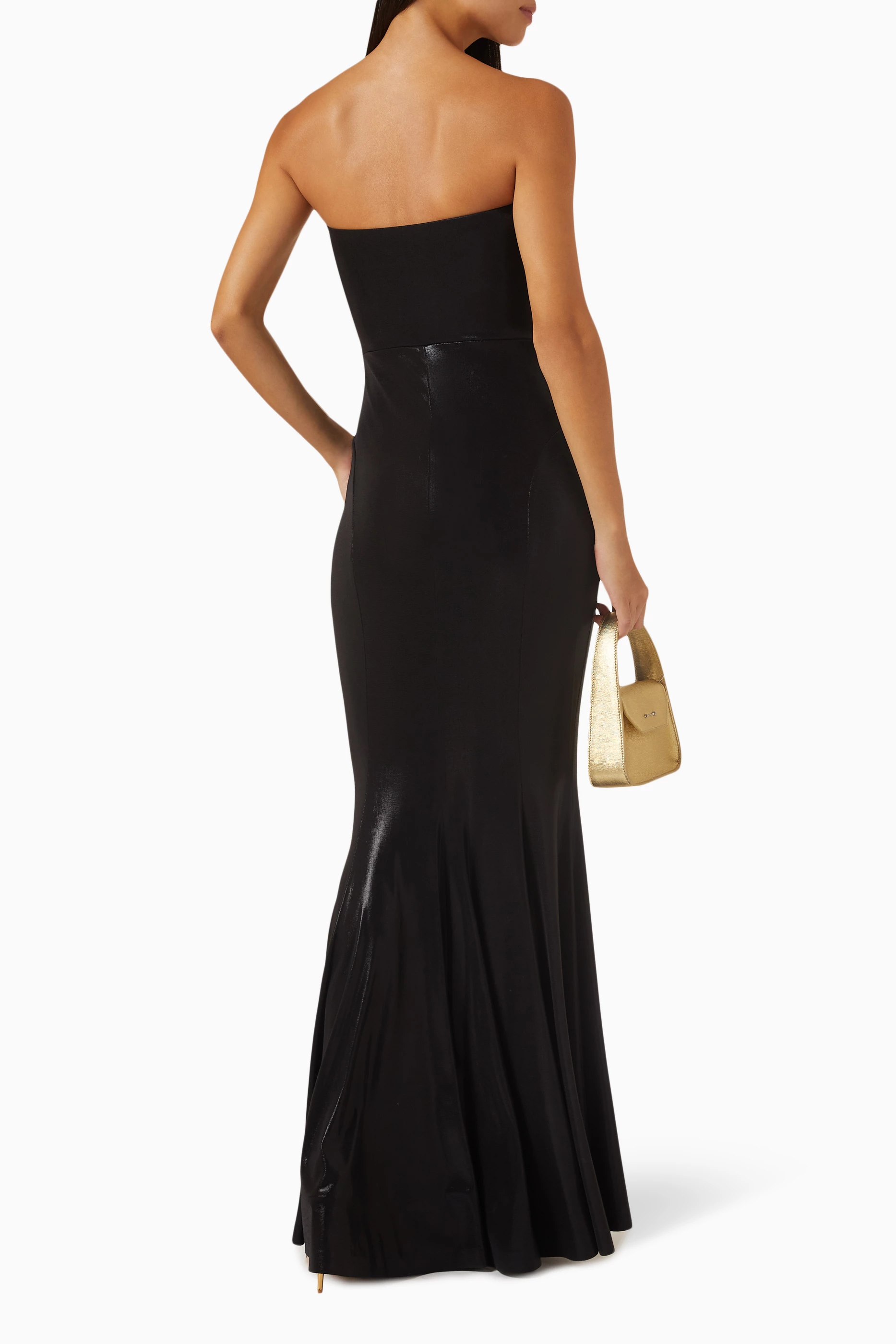 Buy Norma Kamali Black Strapless Fishtail Gown in Stretch Lame For Women Online Ounass UAE
